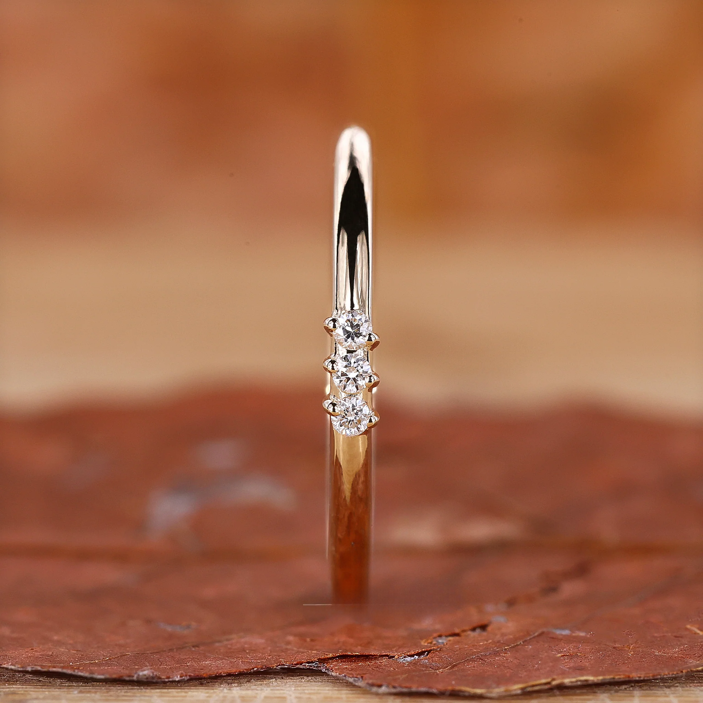 3 Stone Wedding Band - Round Diamond