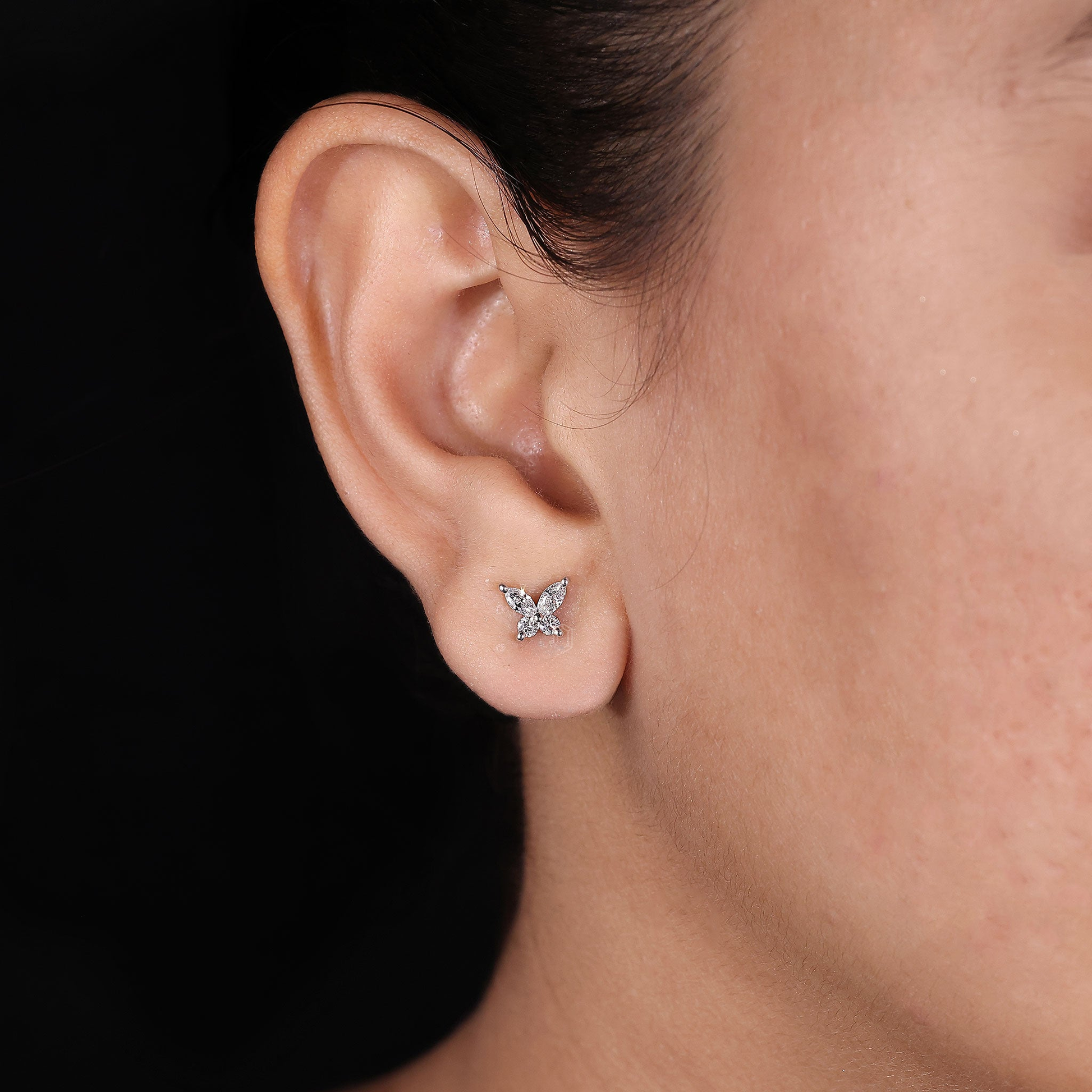 Butterfly Stud Earrings - Marquise And Round Diamonds