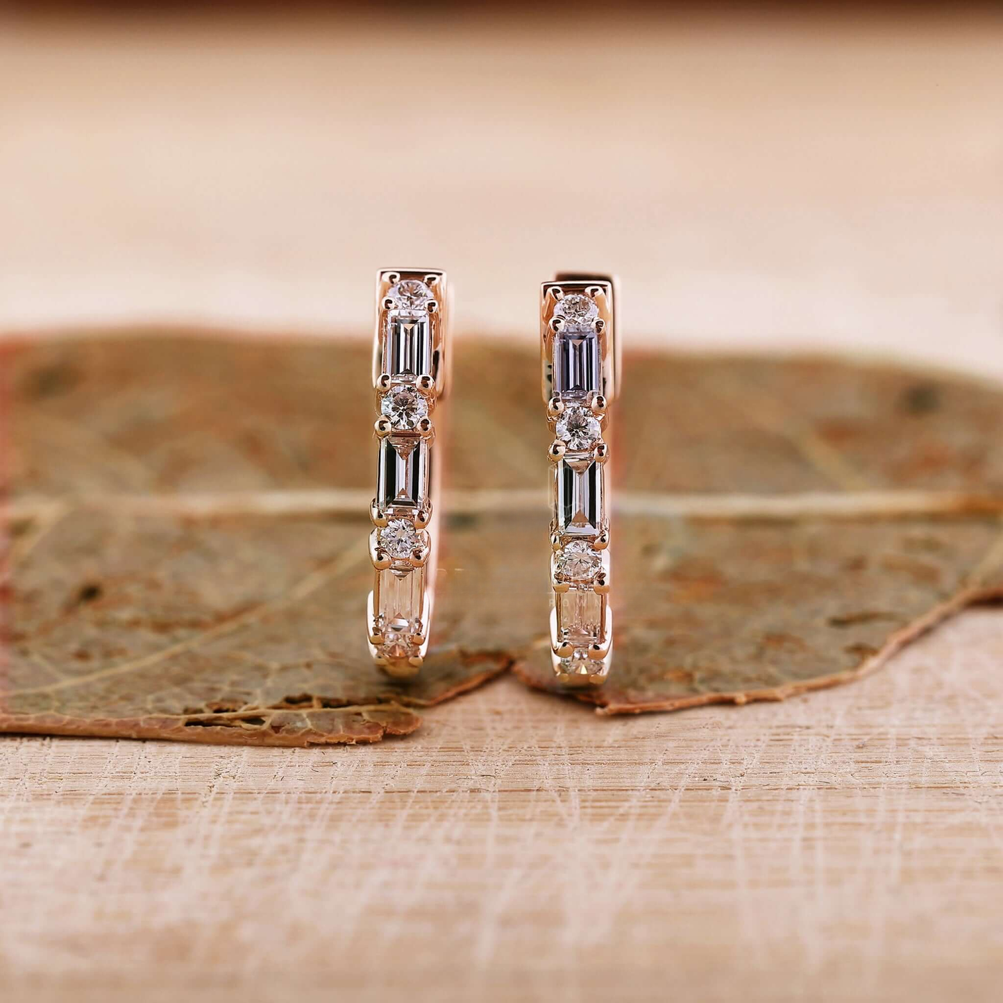 0.36 TCW Baguette and Round Cut Lab Grown Diamond Hoop Earrings