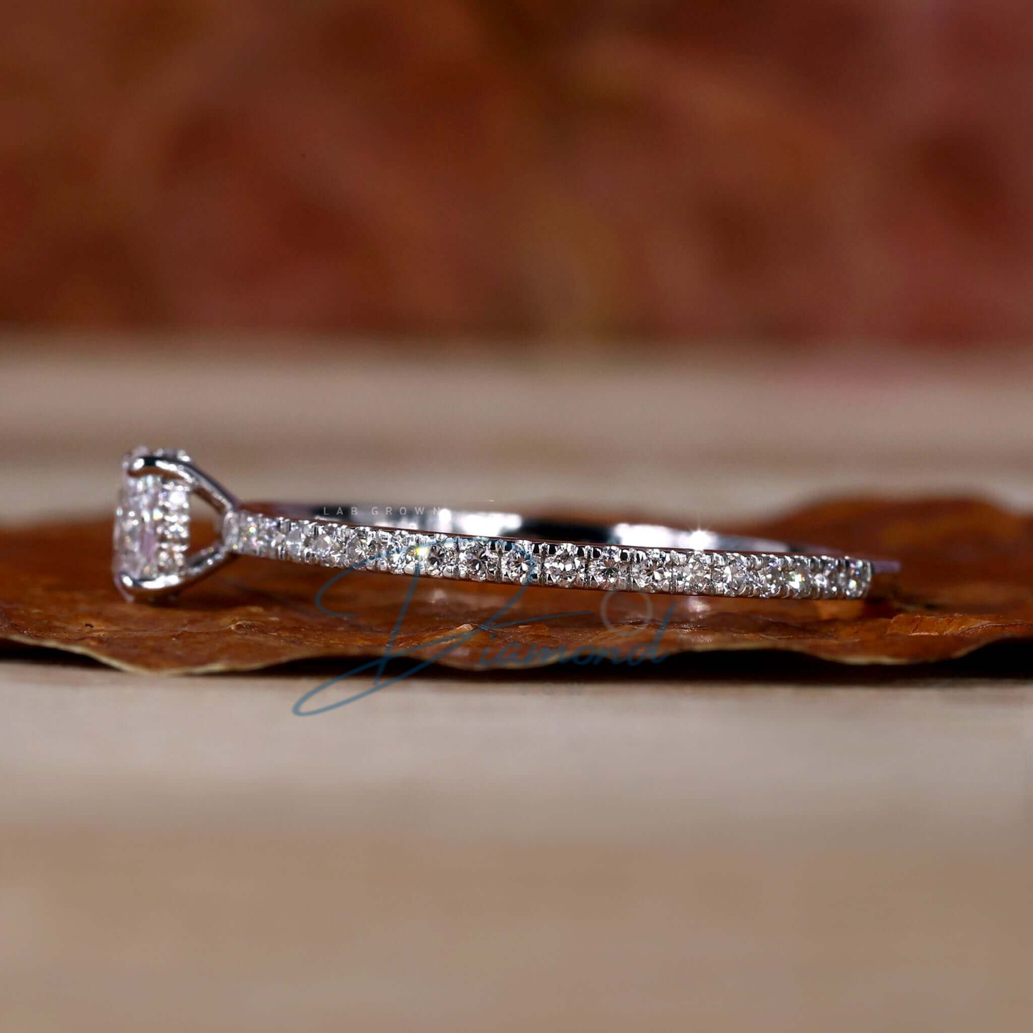 Hidden Halo Engagement Ring, Oval Lab Grown Diamond Ring