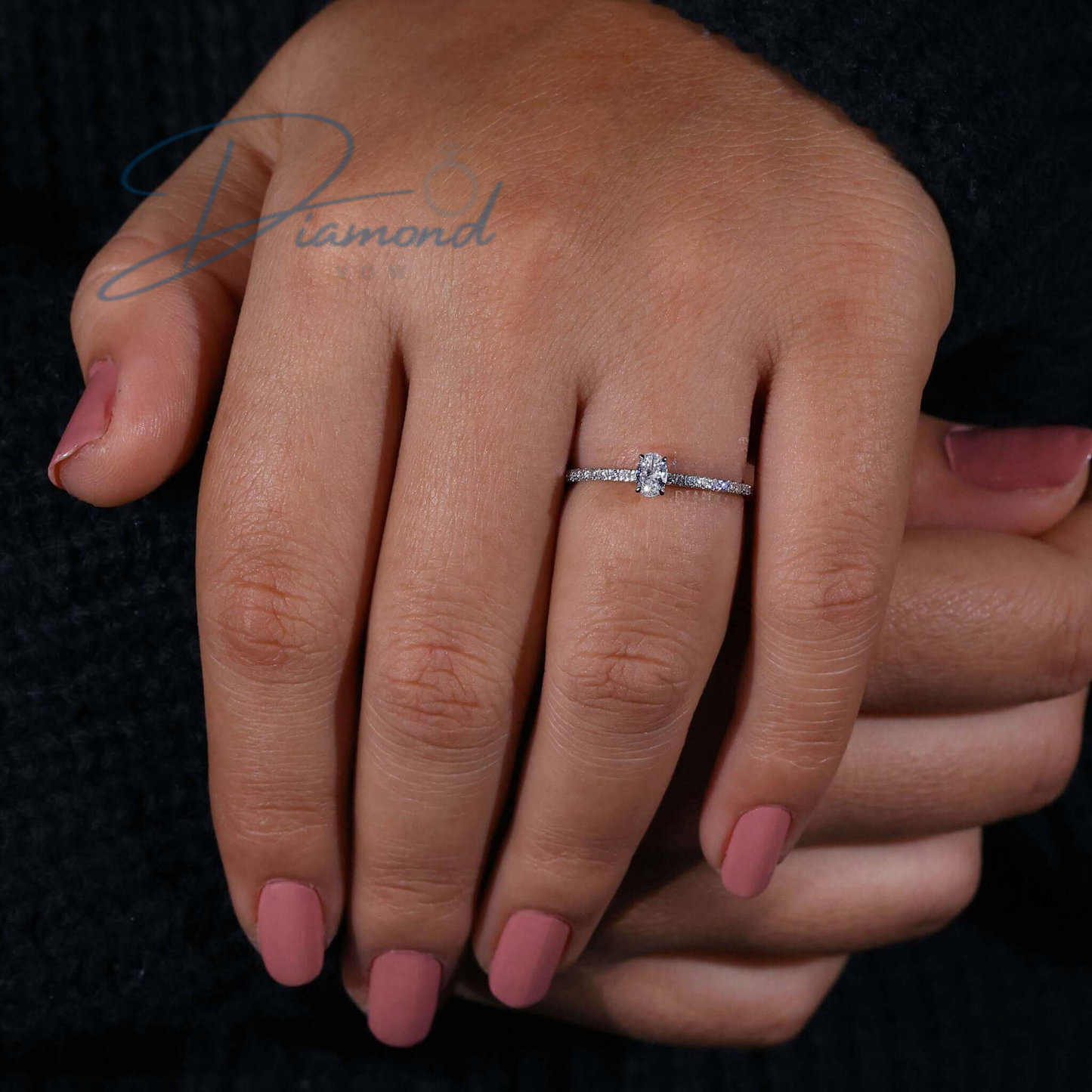 Hidden Halo Engagement Ring, Oval Lab Grown Diamond Ring