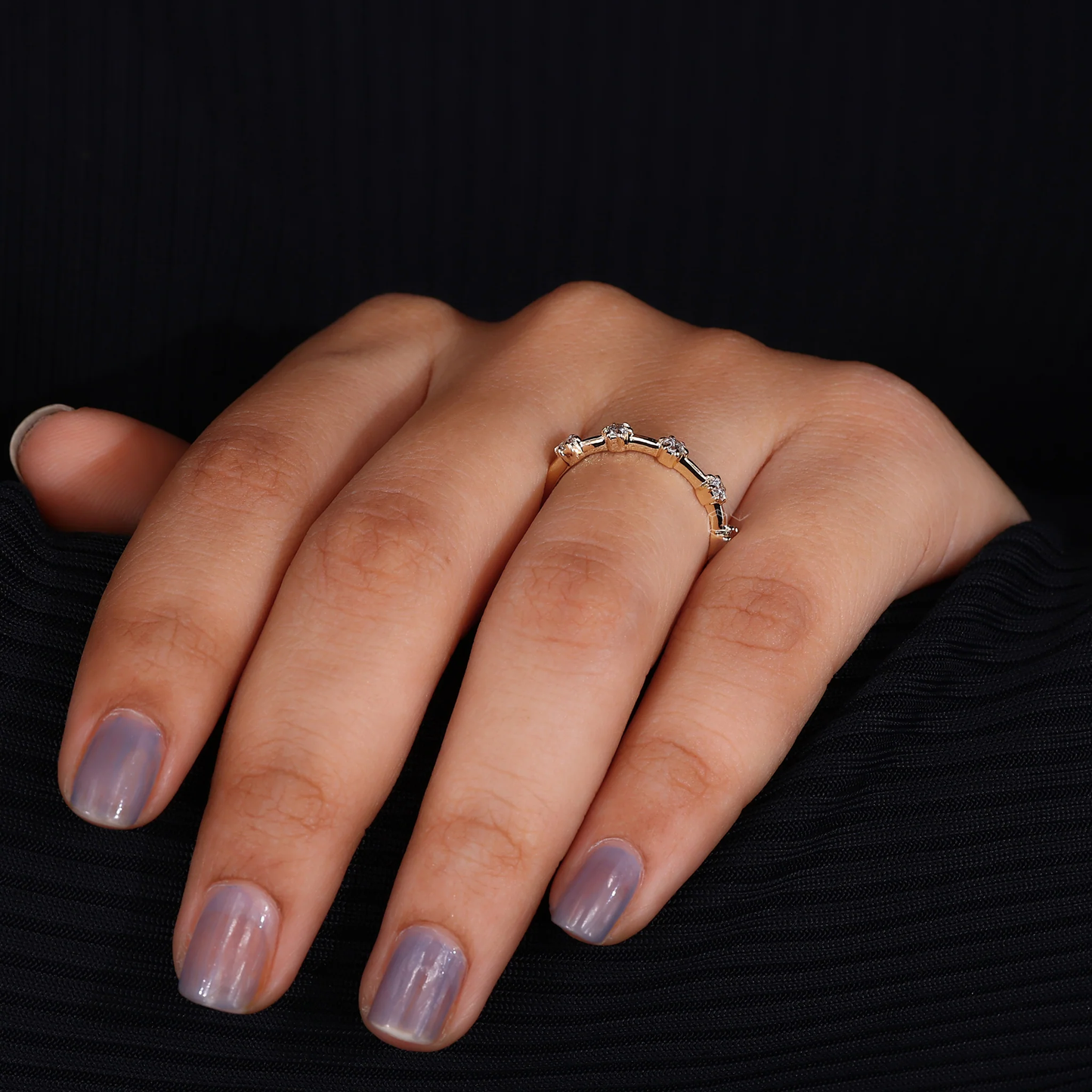 5 stone wedding band - Distance Pave