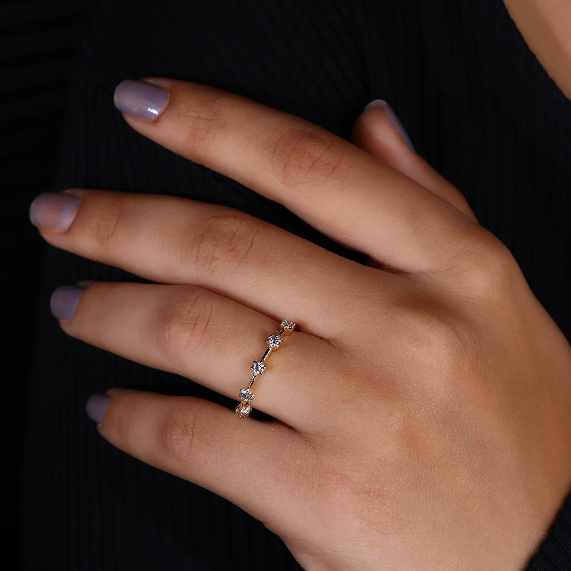 5 stone wedding band - Distance Pave