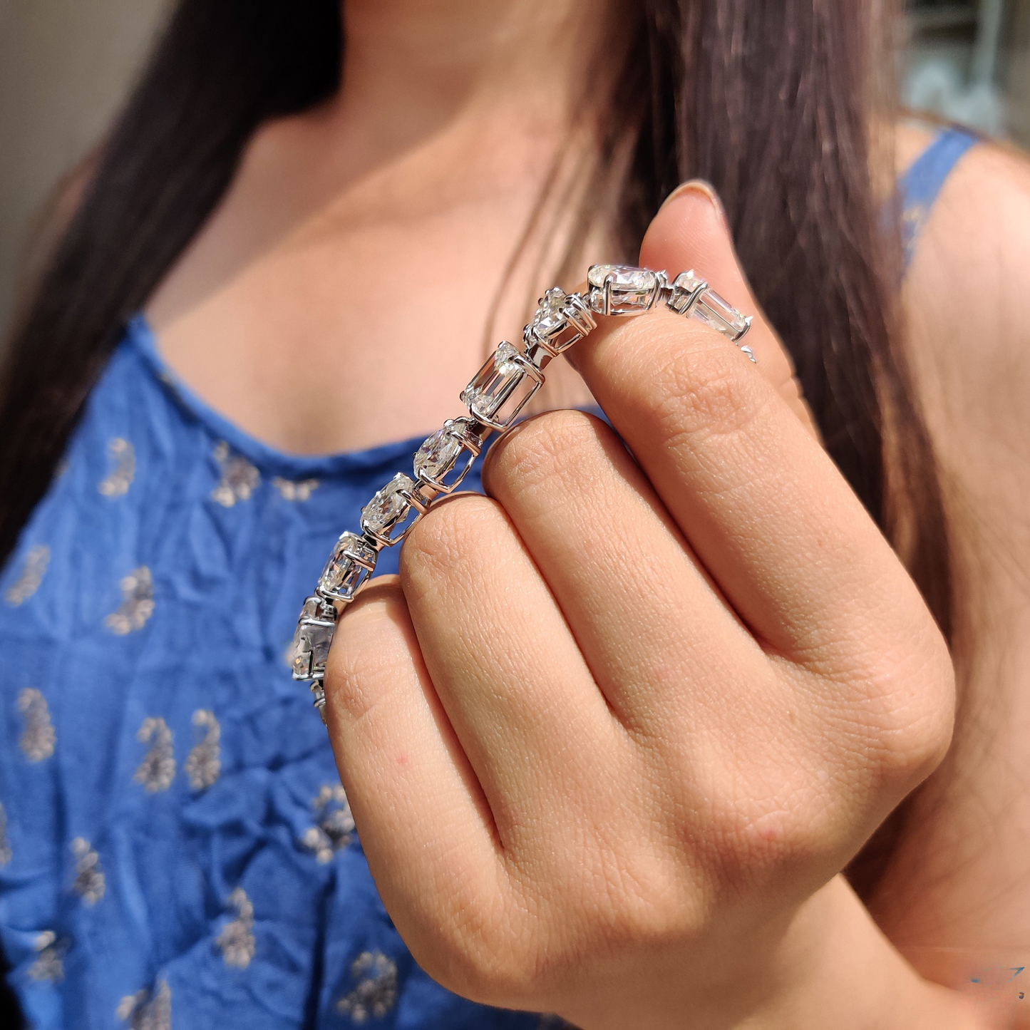 Multi Shape Colorless Moissanite Tennis Bracelet, Celebrity Style Certified Moissanite Wedding Bracelet