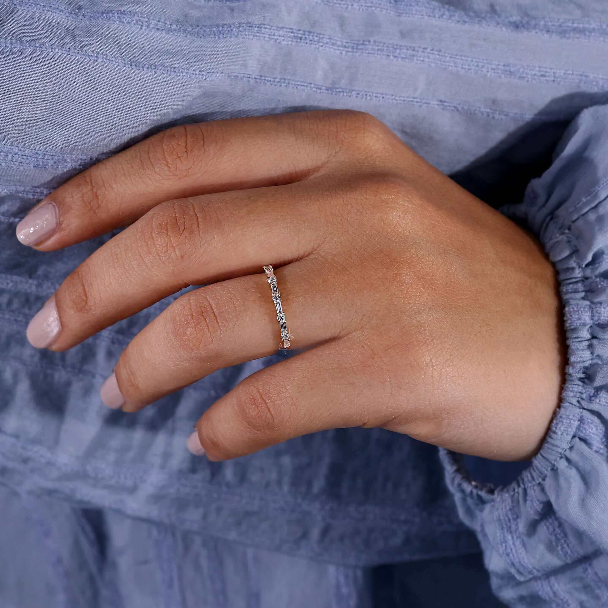 Baguette and Round Lab Grown Diamond Alternating Eternity Wedding Band