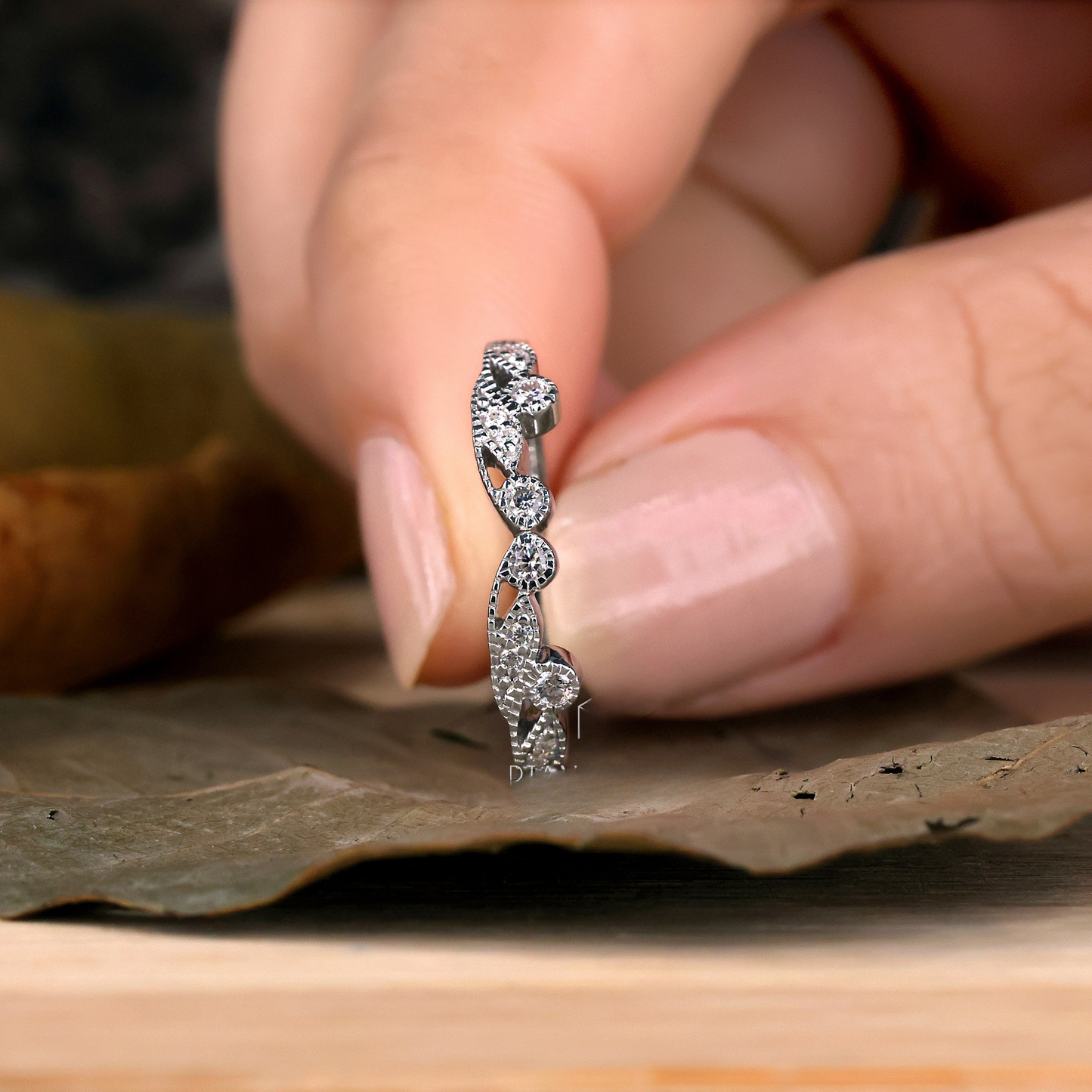 Round Lab Created Diamond Wedding Band, Edwardian Style Band