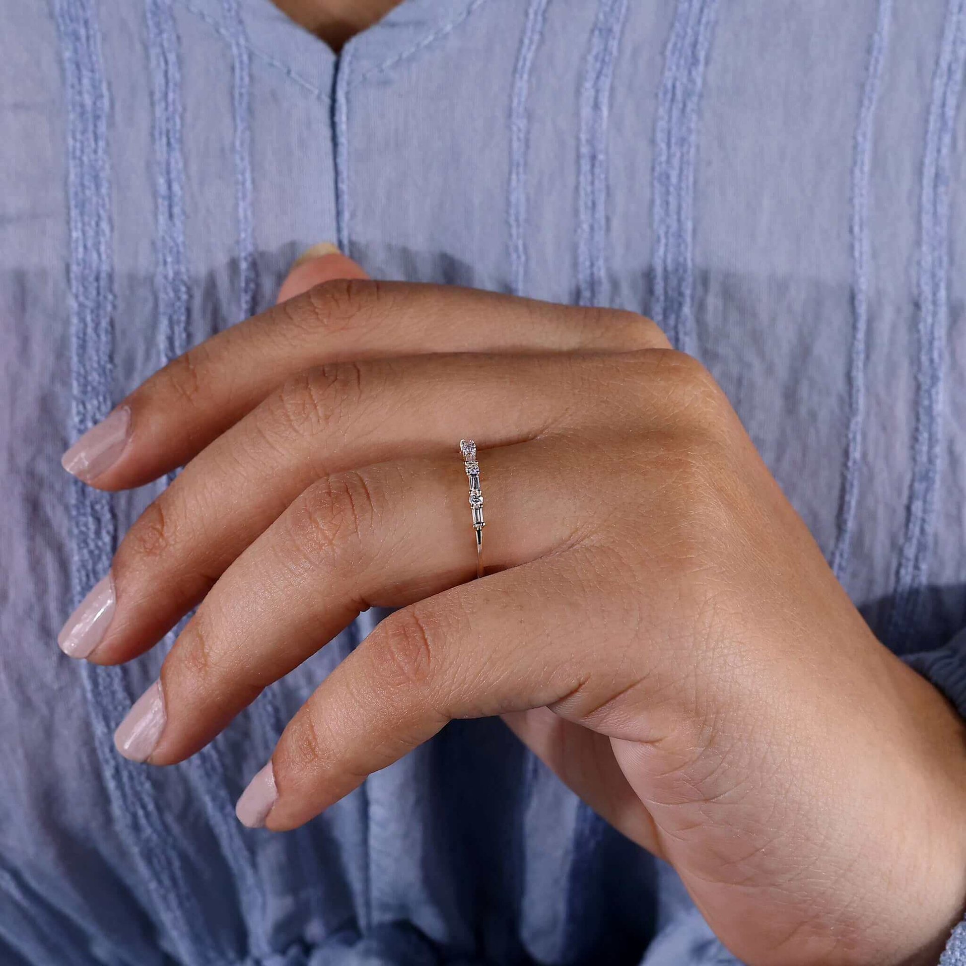 Baguette and Round Lab Grown Diamond Alternating Eternity Wedding Band