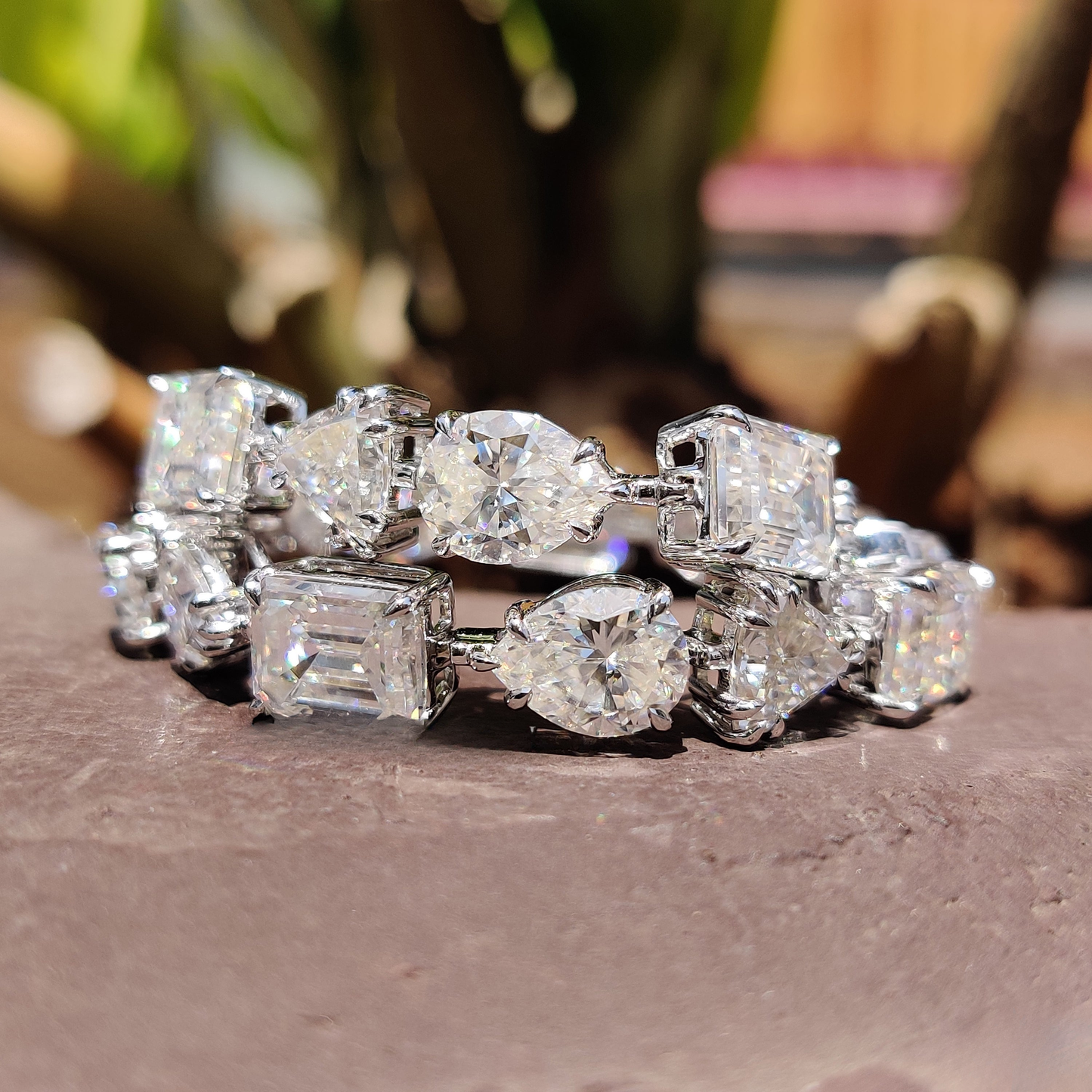 Multi Shape Colorless Moissanite Tennis Bracelet, Celebrity Style Certified Moissanite Wedding Bracelet