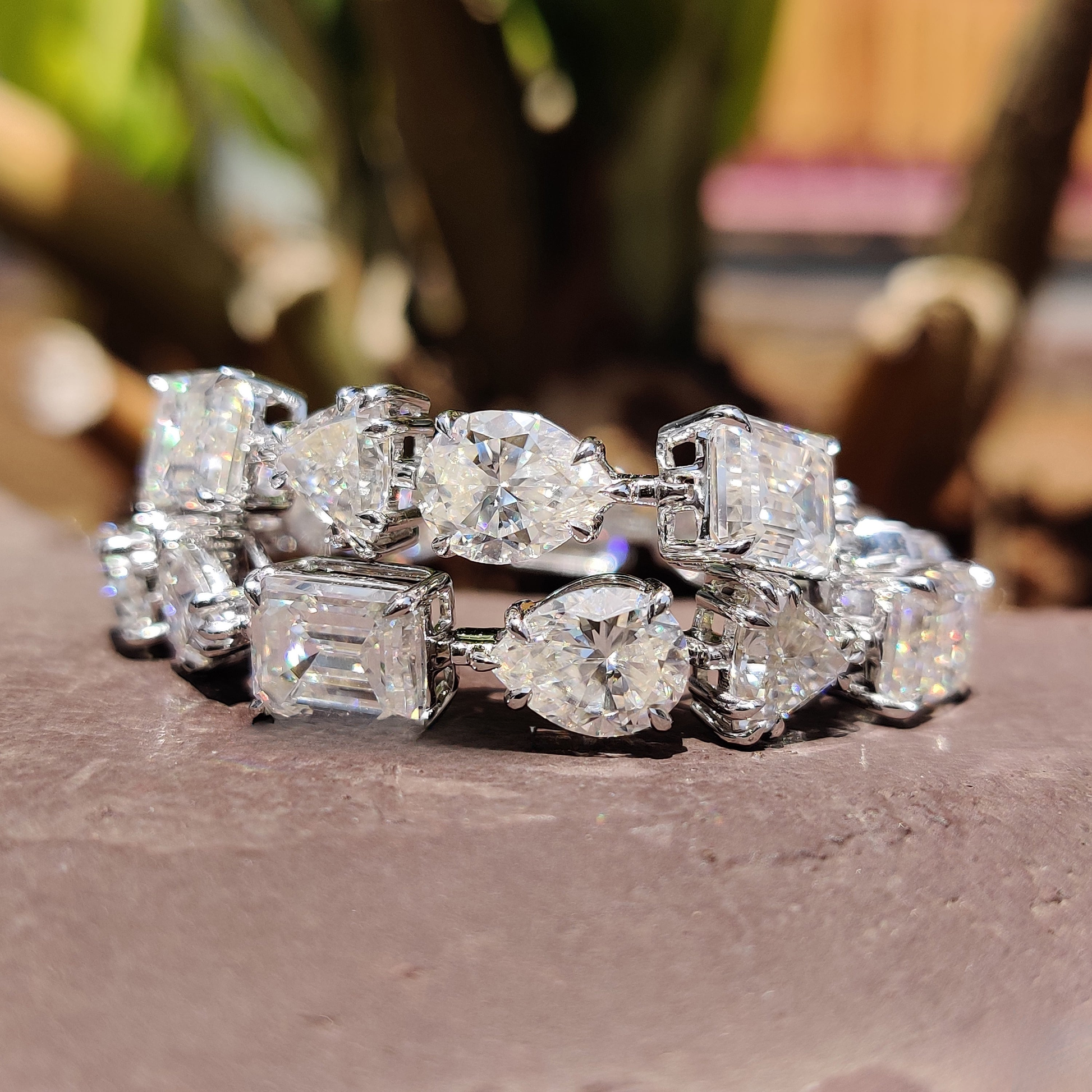 Multi Shape Colorless Moissanite Tennis Bracelet, Celebrity Style Certified Moissanite Wedding Bracelet