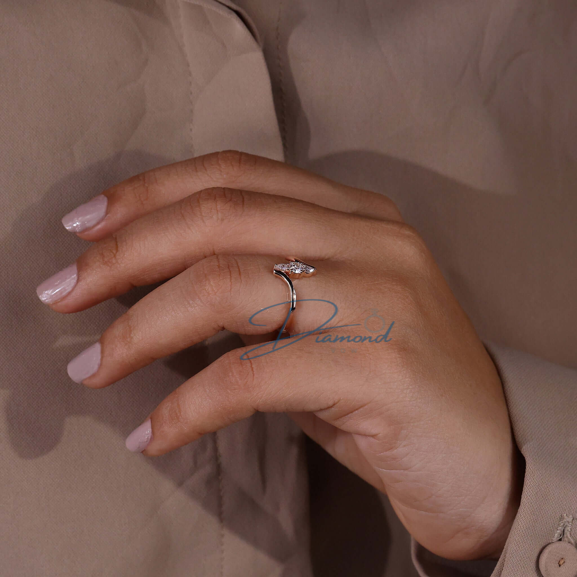 Round and Pear Lab Grown Diamond Promise Ring