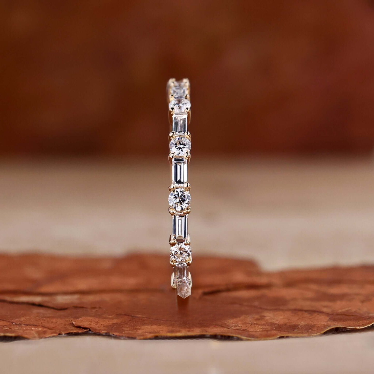 Baguette and Round Lab Grown Diamond Alternating Eternity Wedding Band