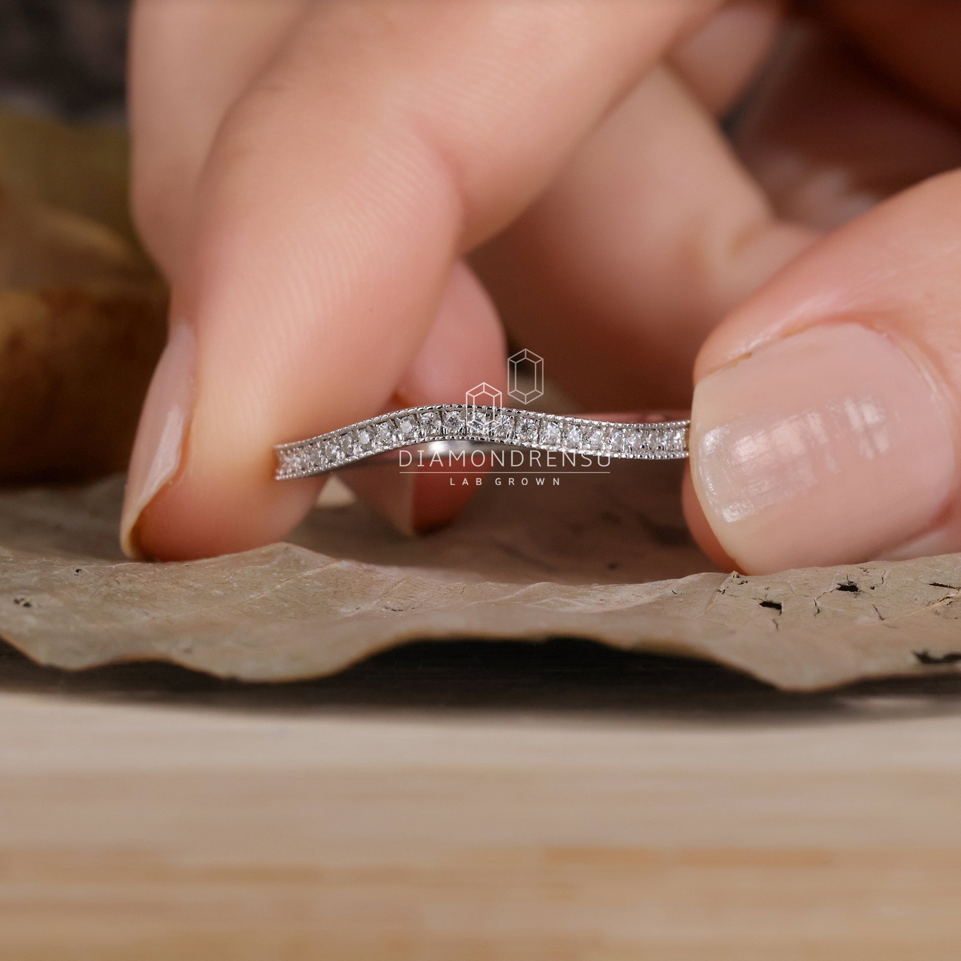 Round Lab Grown Diamond Eternity Band, Curved Wedding Band, Stackable Band