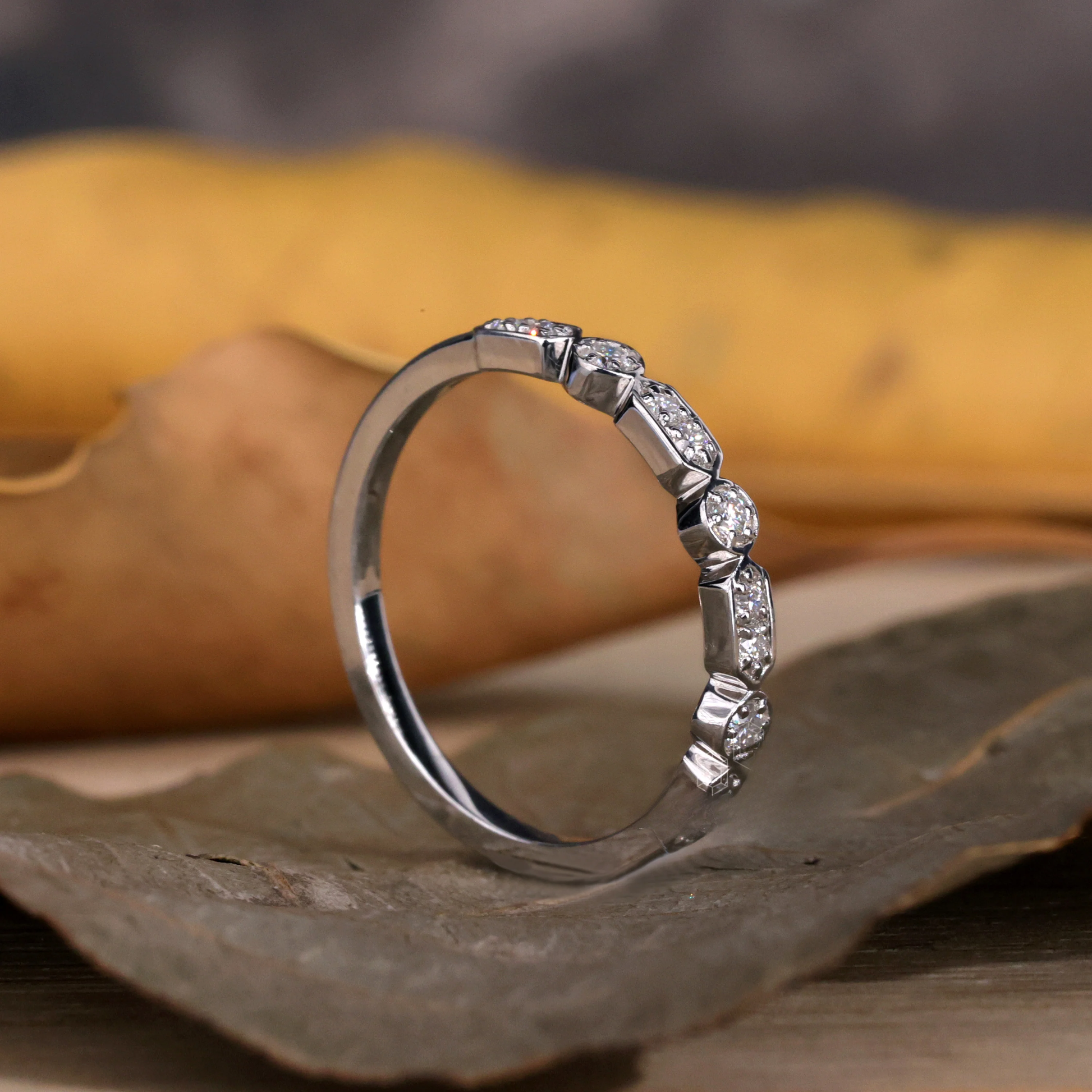 Art Deco Style Band, Round Lab Created Diamond Wedding Band, Stackable Band