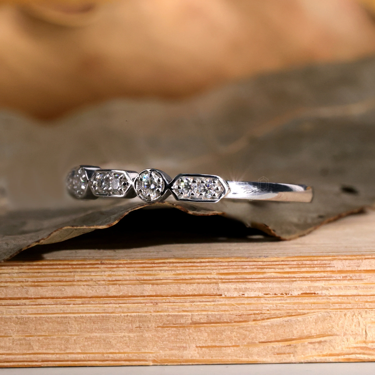 Art Deco Style Band, Round Lab Created Diamond Wedding Band, Stackable Band