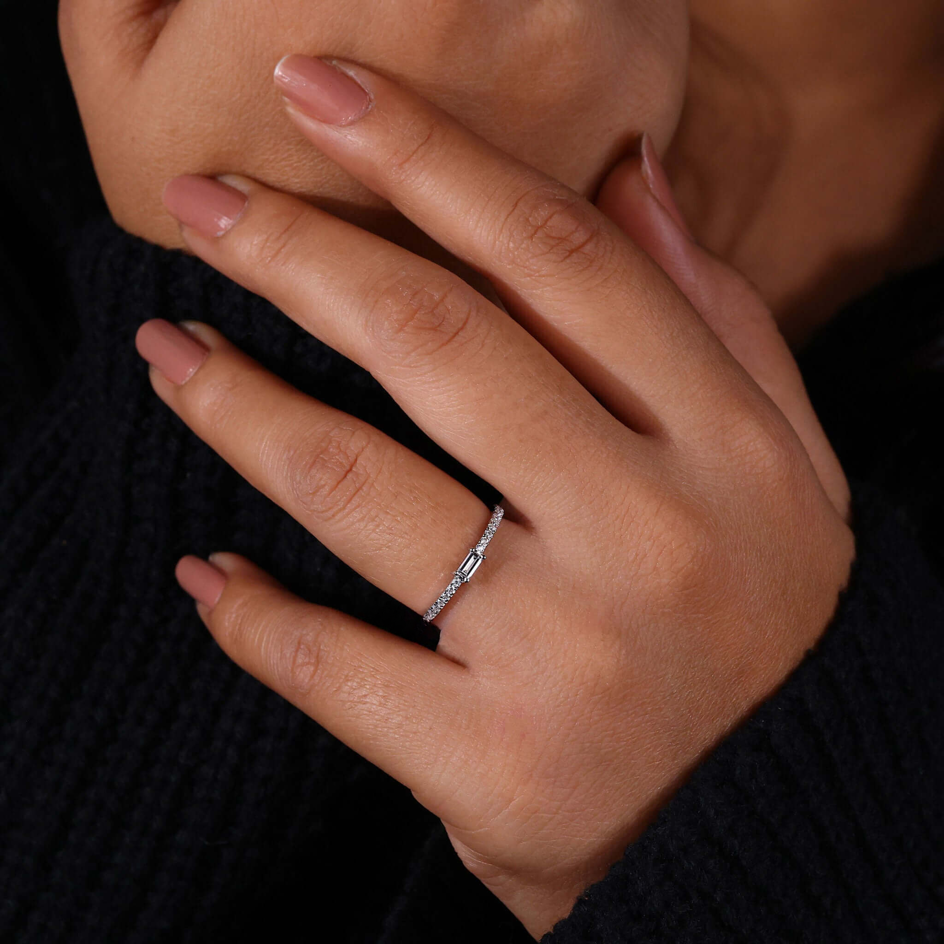 Baguette Cut EFVS Lab Grown Diamond Minimalist Wedding Band