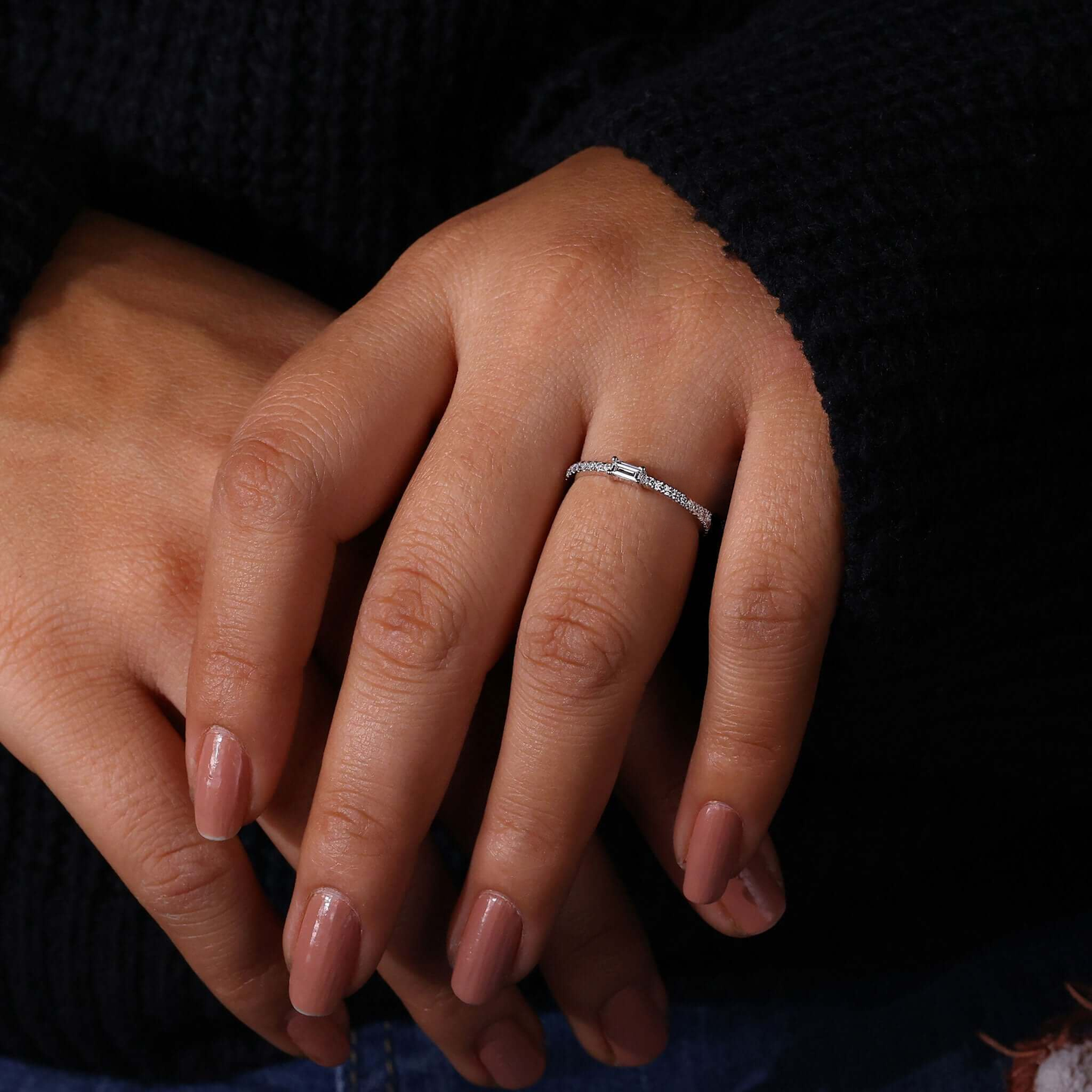 Baguette Cut EFVS Lab Grown Diamond Minimalist Wedding Band