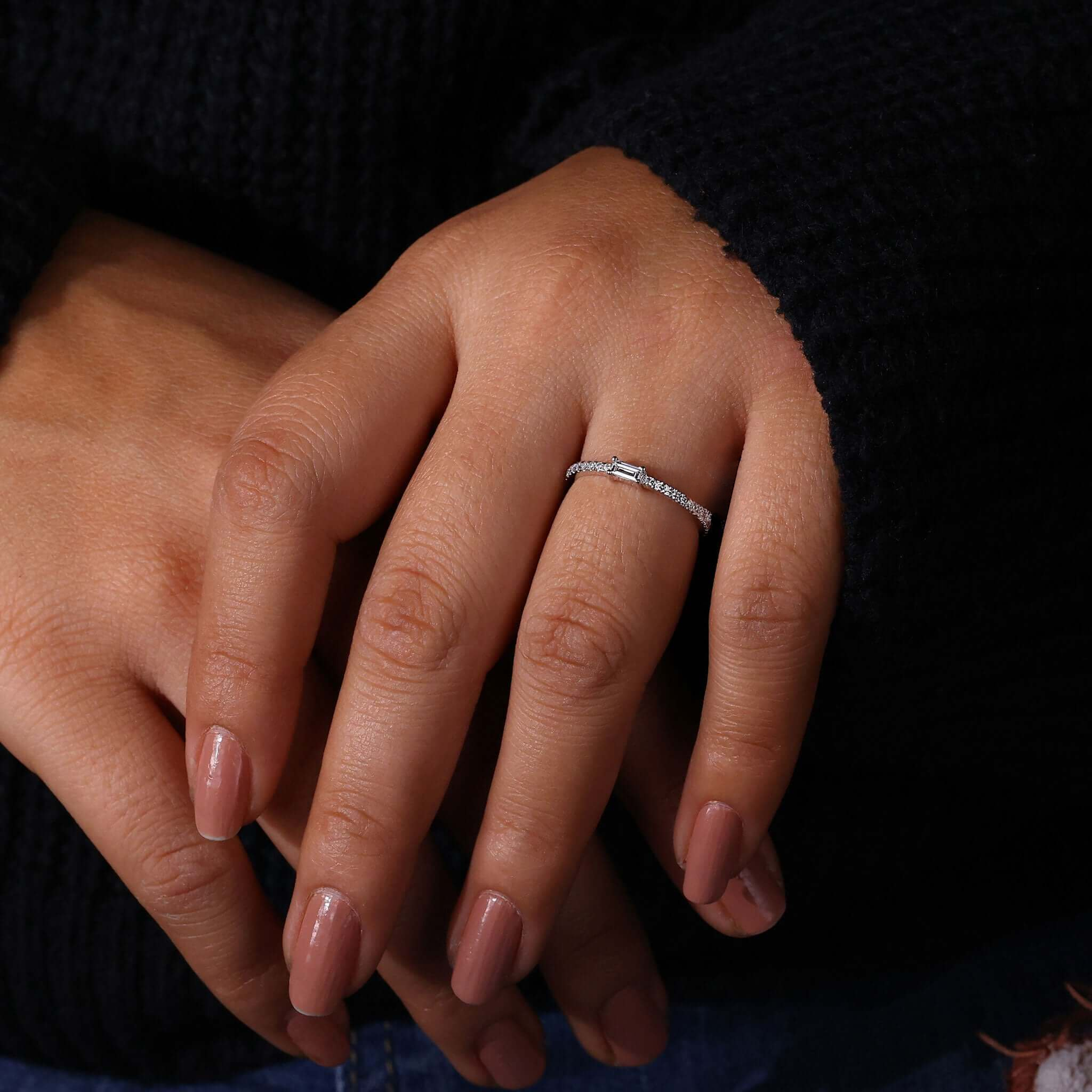 Baguette Cut EFVS Lab Grown Diamond Minimalist Wedding Band