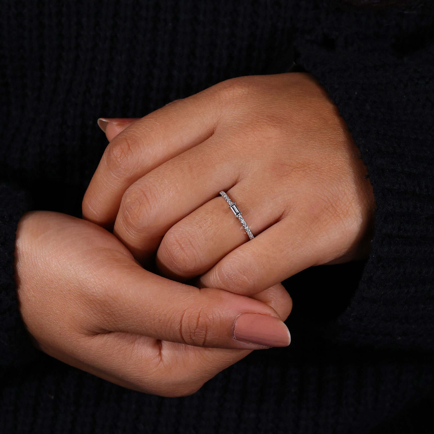 Baguette Cut EFVS Lab Grown Diamond Minimalist Wedding Band