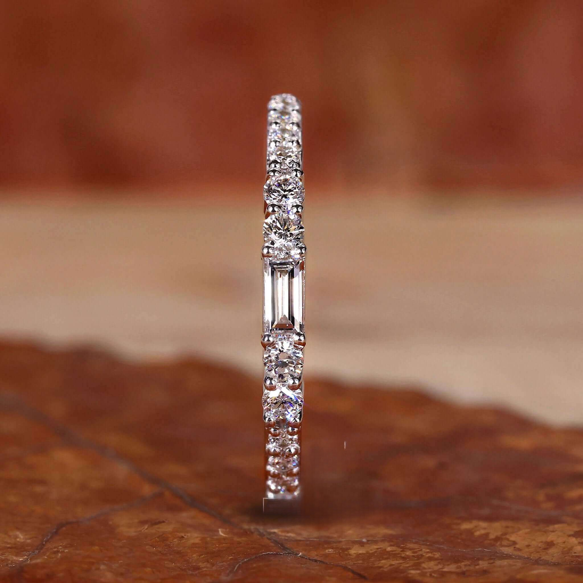 Elegant Wedding Band with Baguette and Round EF-VS Lab Grown Diamonds