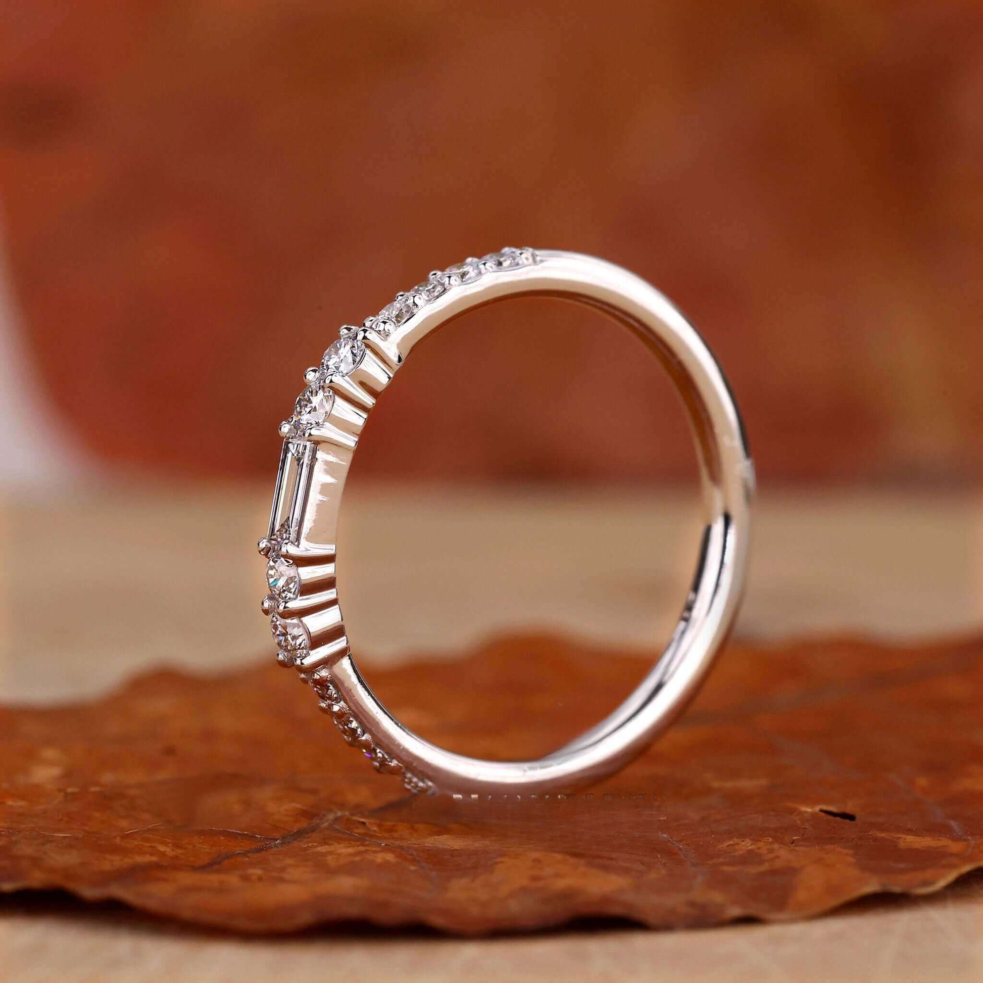 Elegant Wedding Band with Baguette and Round EF-VS Lab Grown Diamonds