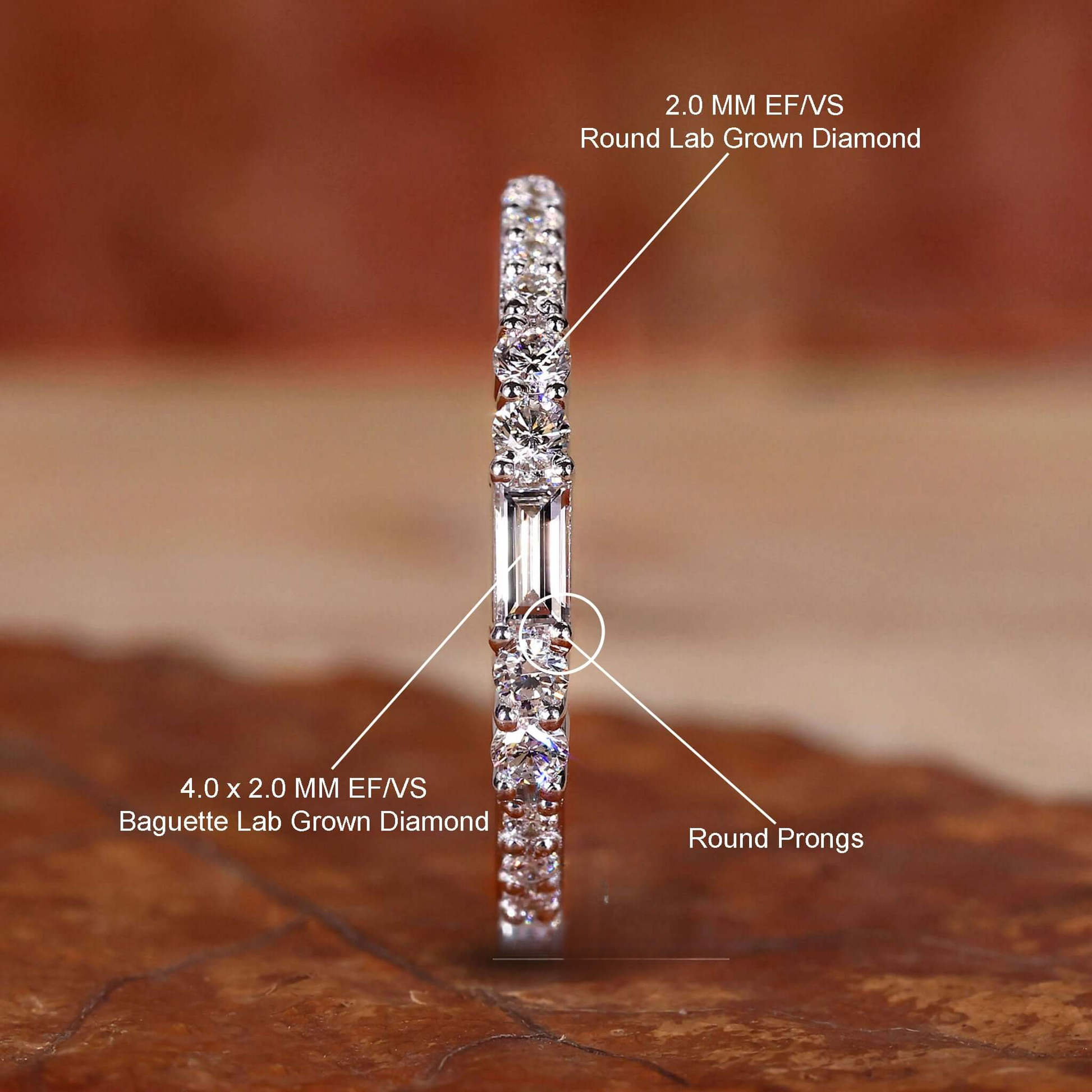 Elegant Wedding Band with Baguette and Round EF-VS Lab Grown Diamonds