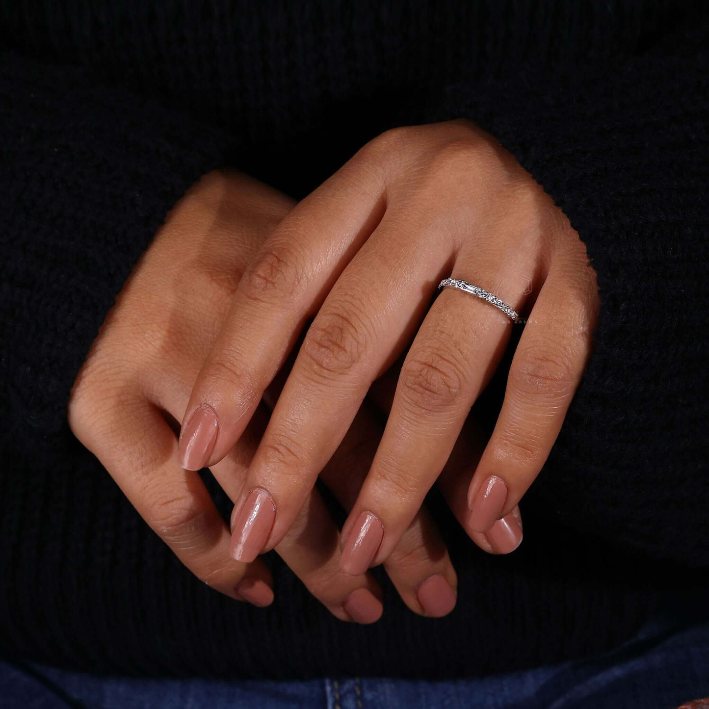 Elegant Wedding Band with Baguette and Round EF-VS Lab Grown Diamonds