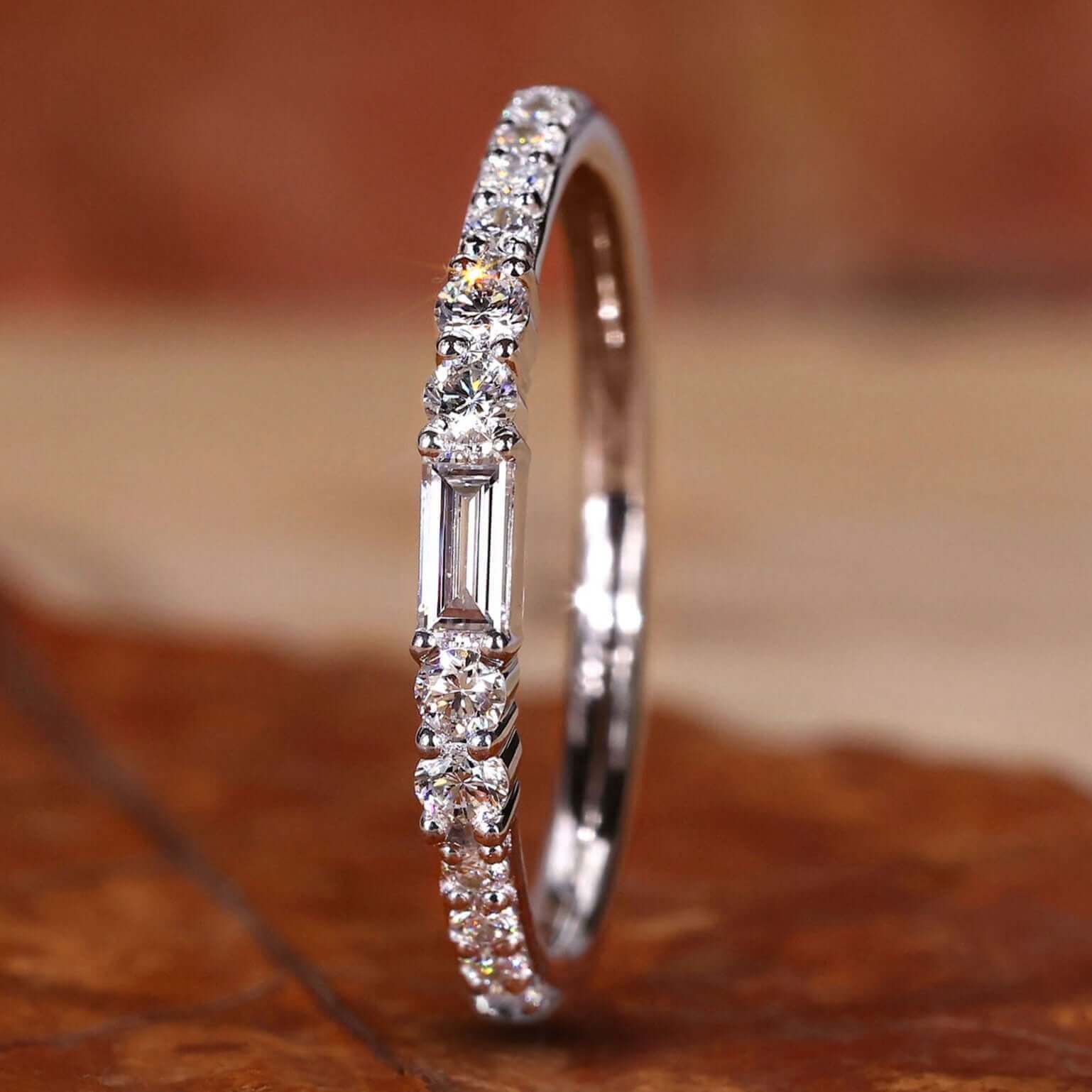 Elegant Wedding Band with Baguette and Round EF-VS Lab Grown Diamonds