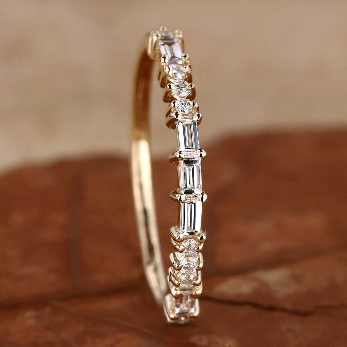 Baguette and Round Lab Grown Diamond Wedding Band Eco Friendly Choice