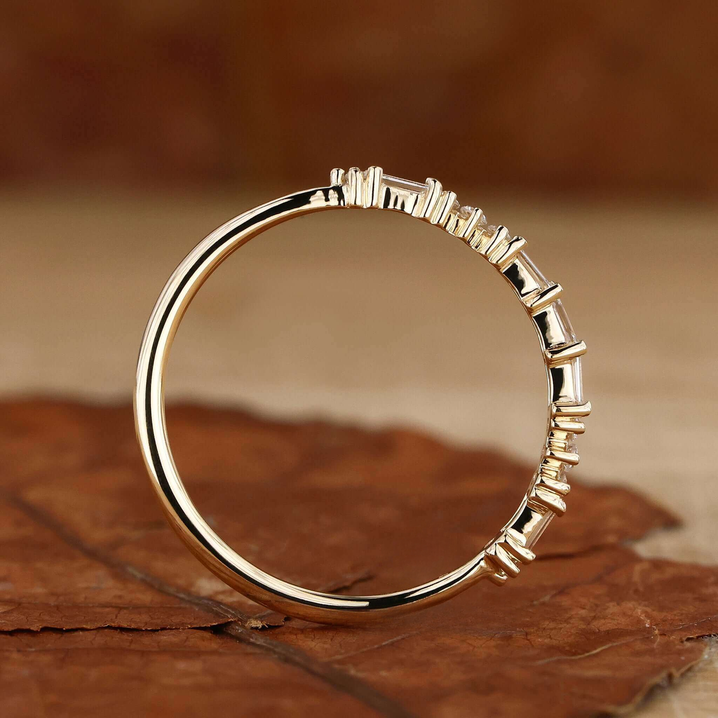 Baguette and Round Lab Grown Diamond Wedding Band Eco Friendly Choice