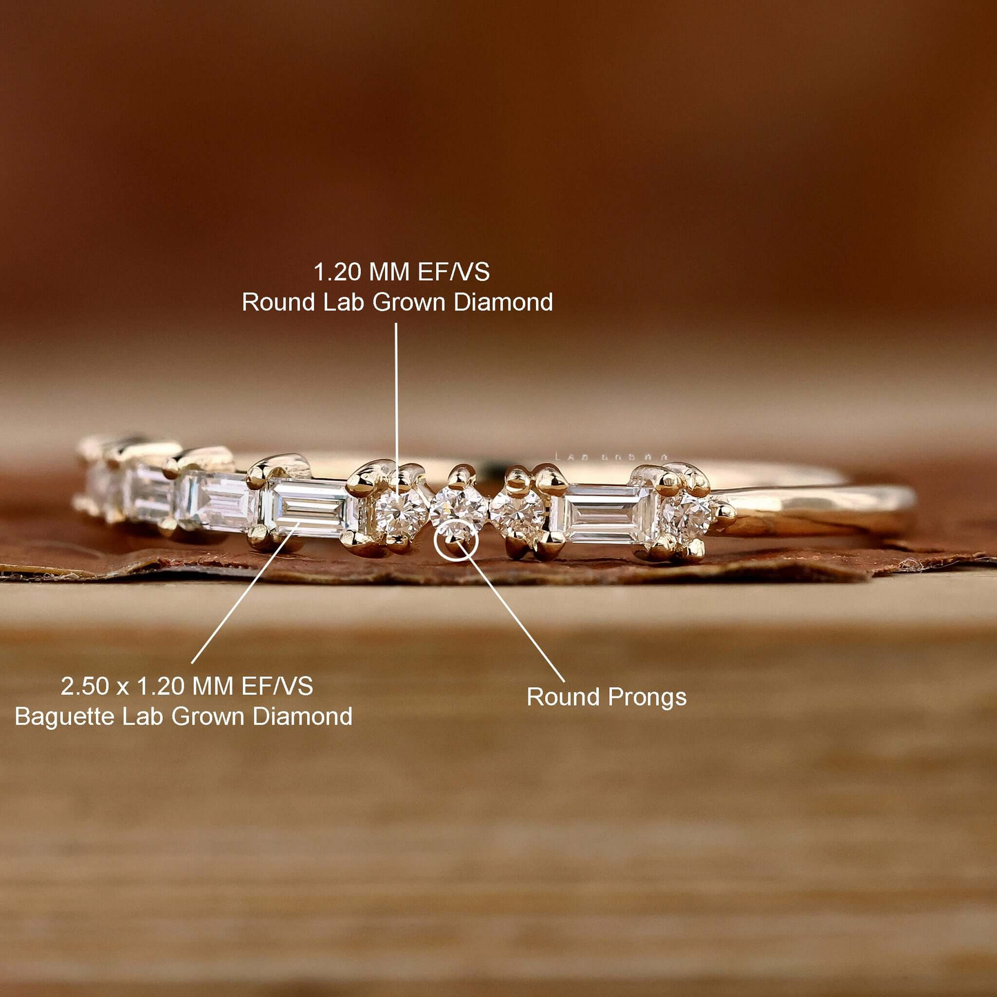 Baguette and Round Lab Grown Diamond Wedding Band Eco Friendly Choice