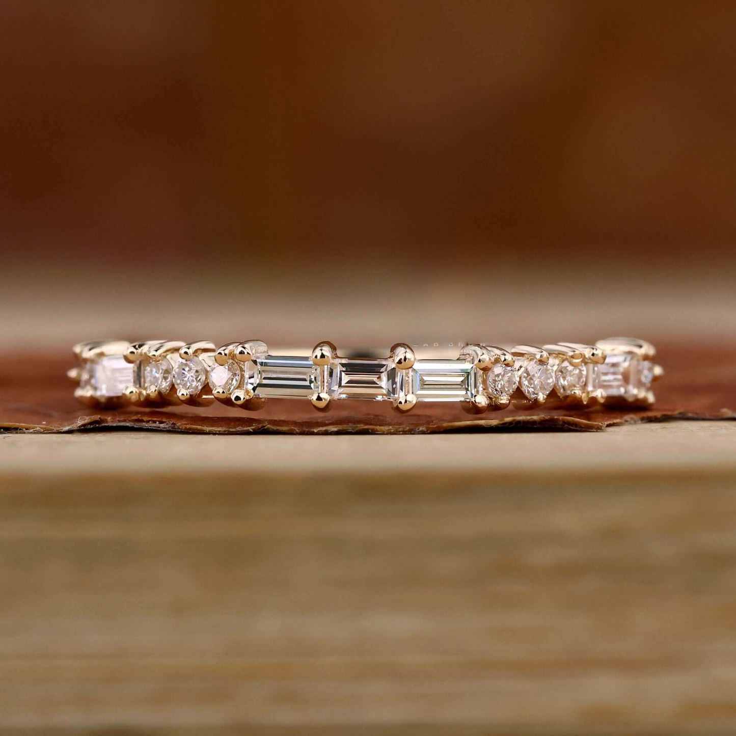 Baguette and Round Lab Grown Diamond Wedding Band Eco Friendly Choice