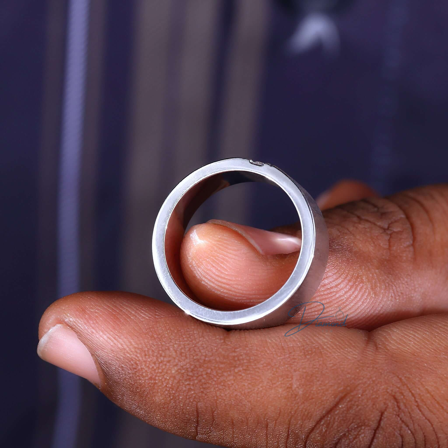 Brushed Finish Round Cut Lab Grown Diamond Men's Wedding Ring