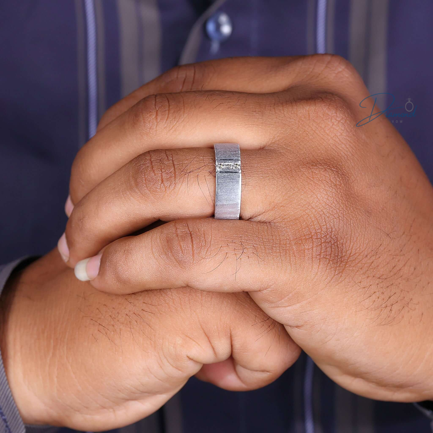 Brushed Finish Round Cut Lab Grown Diamond Men's Wedding Ring