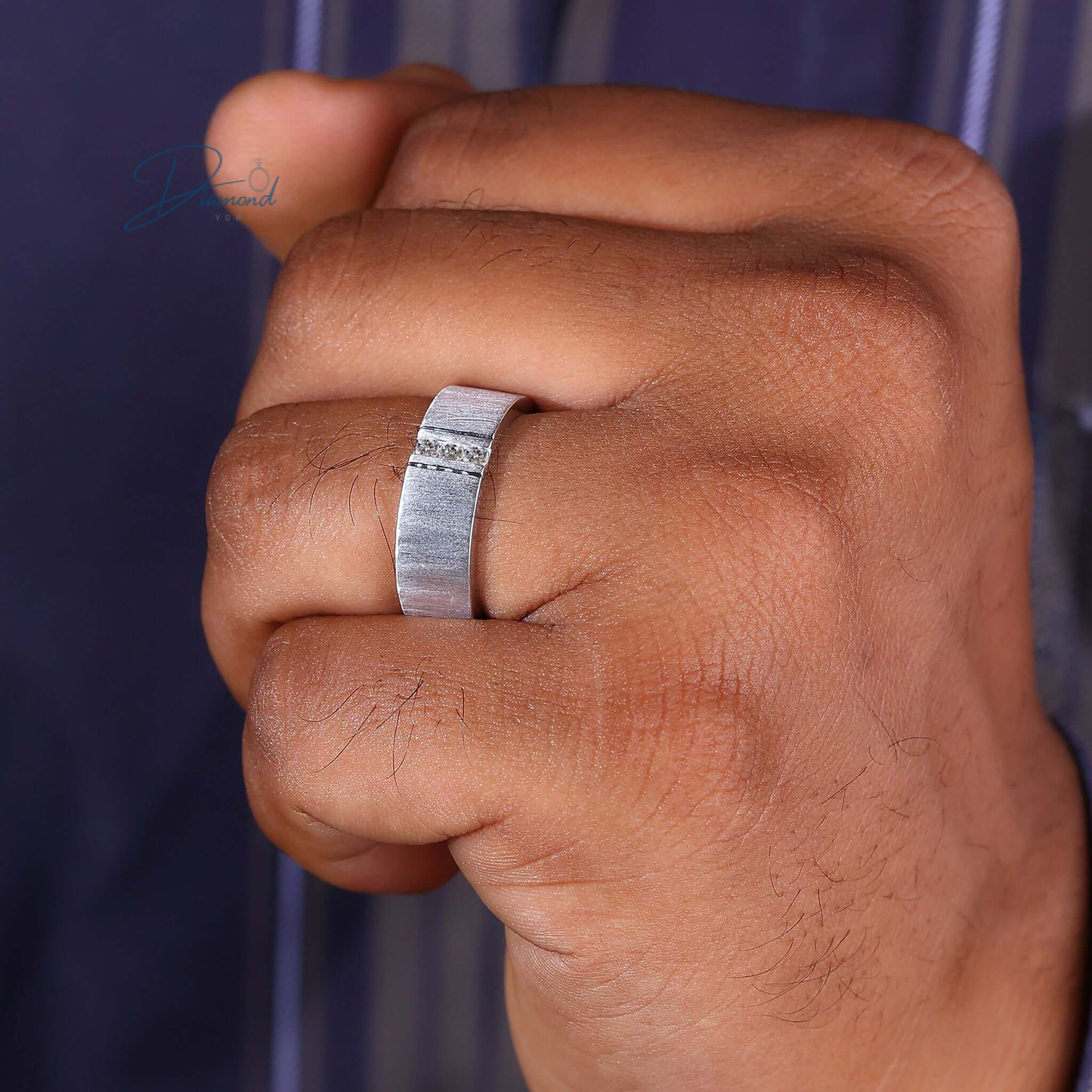 Brushed Finish Round Cut Lab Grown Diamond Men's Wedding Ring