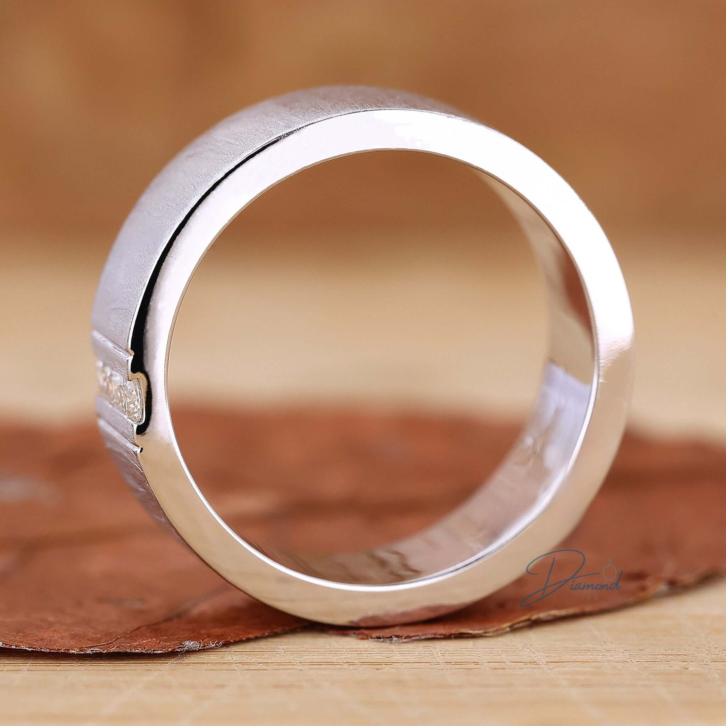 Brushed Finish Round Cut Lab Grown Diamond Men's Wedding Ring