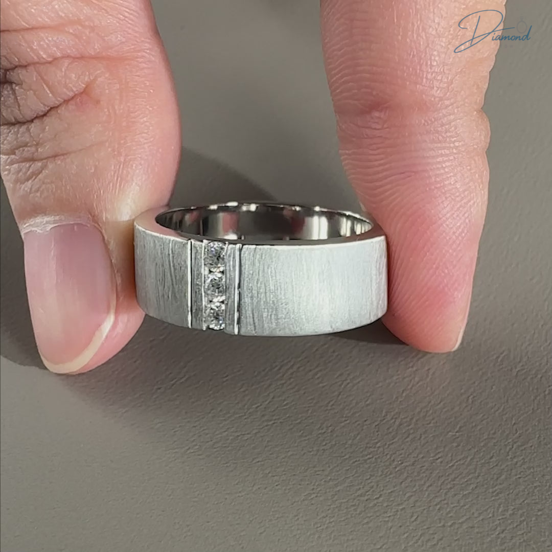 Brushed Finish Round Cut Lab Grown Diamond Men's Wedding Ring