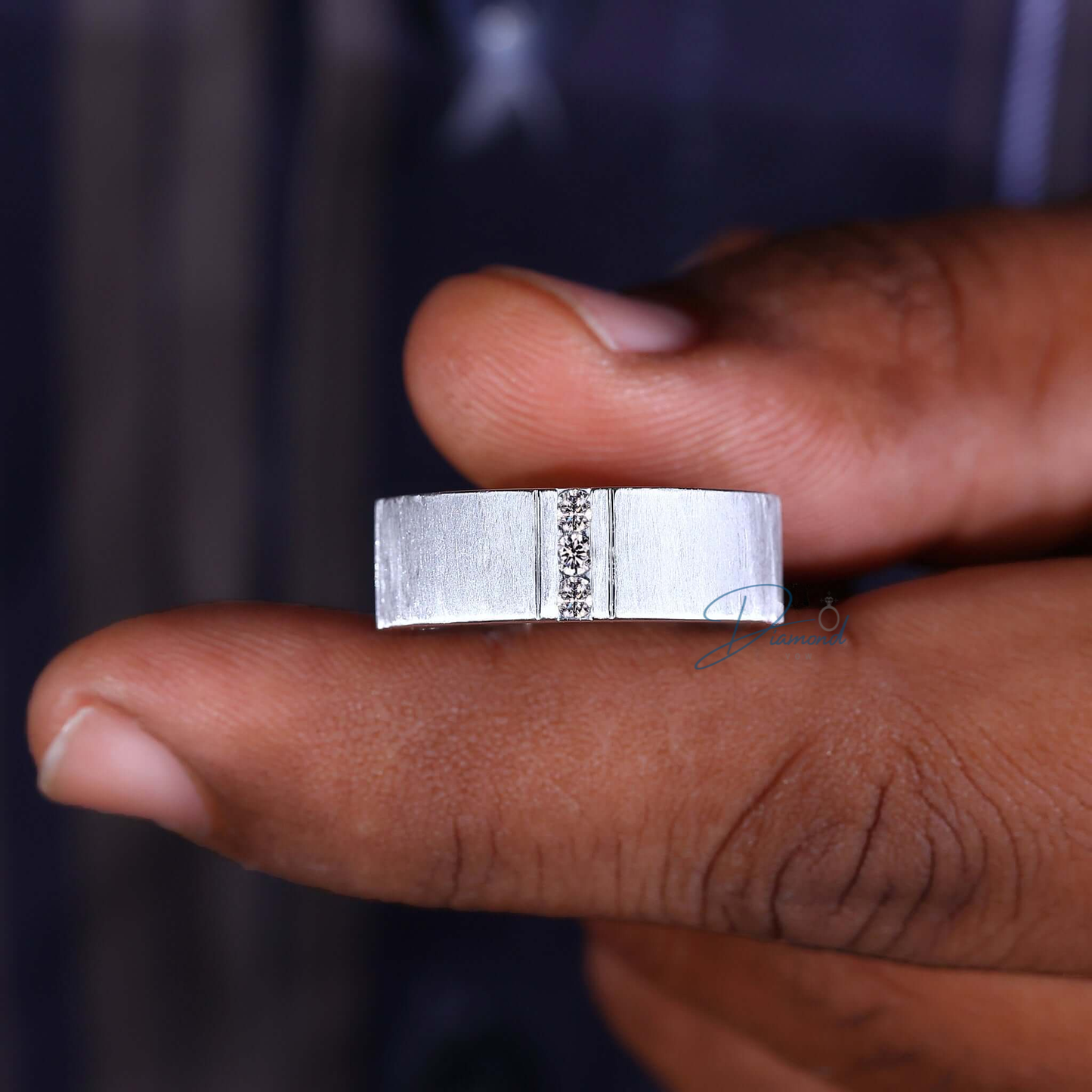 Brushed Finish Round Cut Lab Grown Diamond Men's Wedding Ring