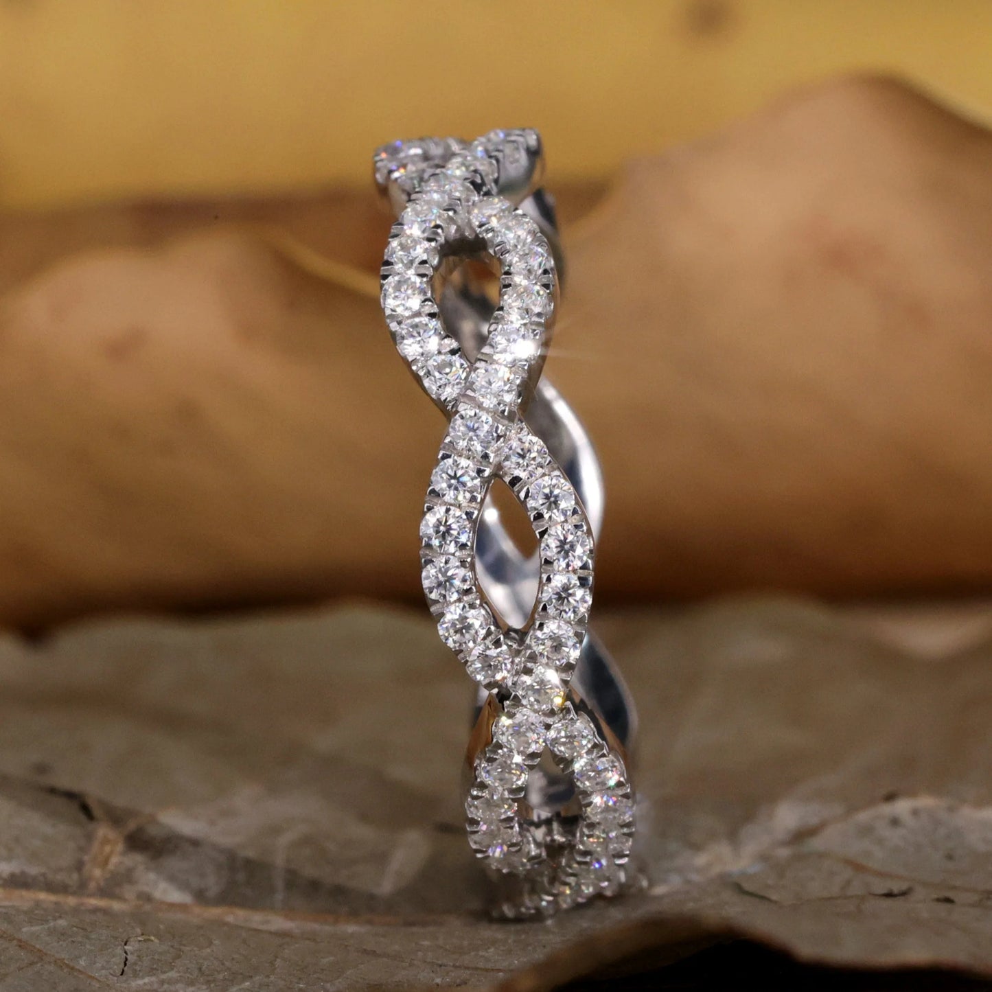 Celtic Style Round Brilliant Cut Lab Grown Diamond Wedding Band, Lab Diamond Cross Over Band