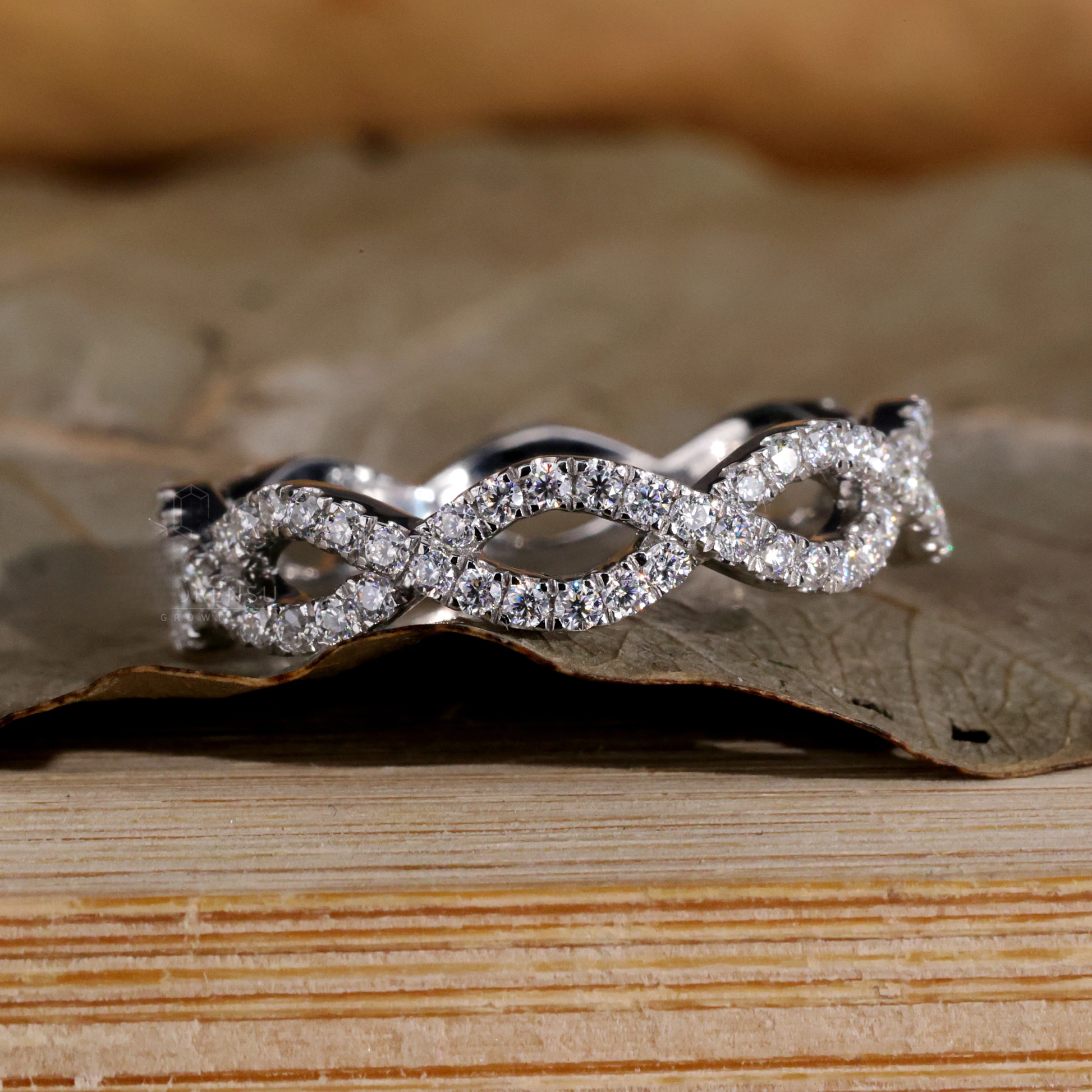 Celtic Style Round Brilliant Cut Lab Grown Diamond Wedding Band, Lab Diamond Cross Over Band