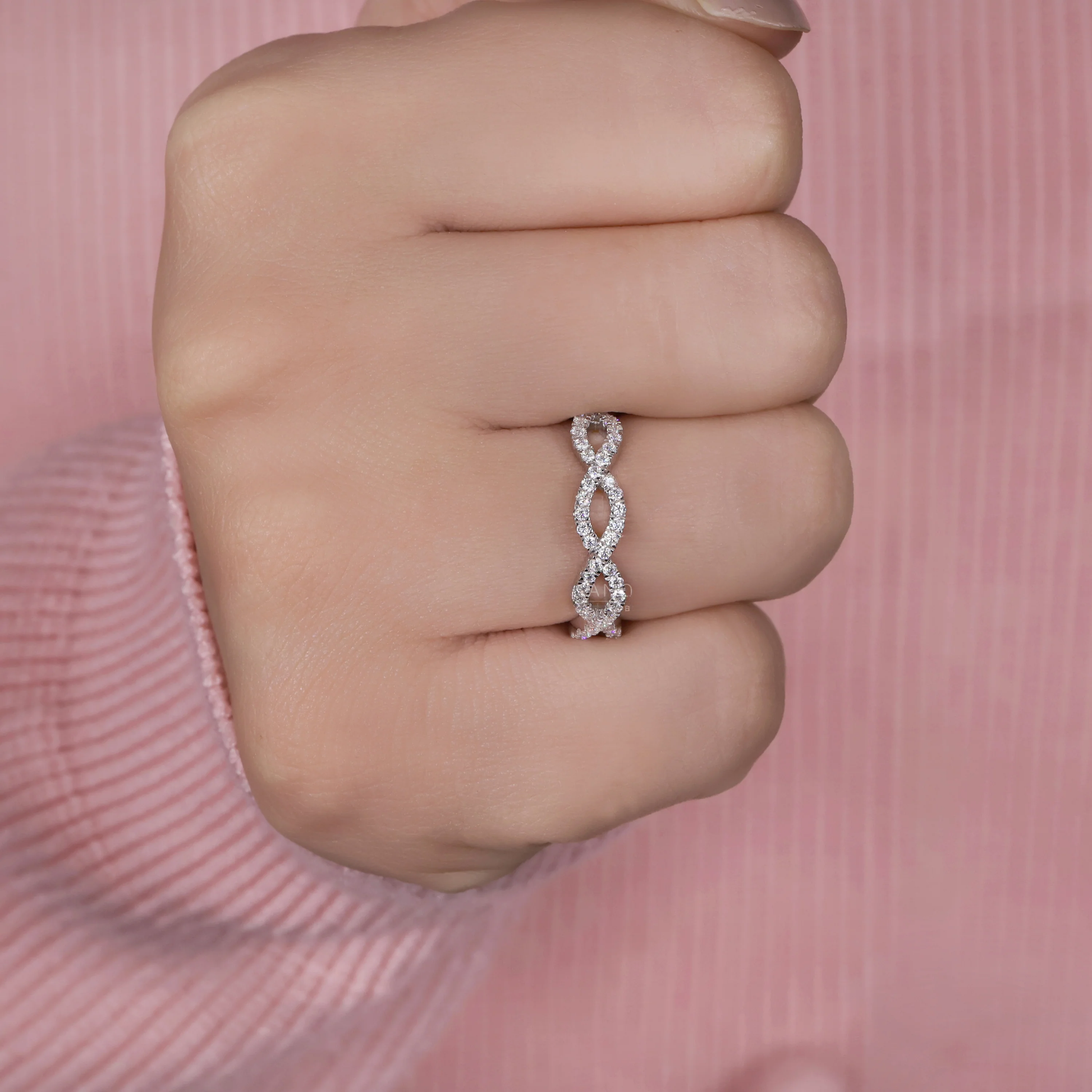 Celtic Style Round Brilliant Cut Lab Grown Diamond Wedding Band, Lab Diamond Cross Over Band