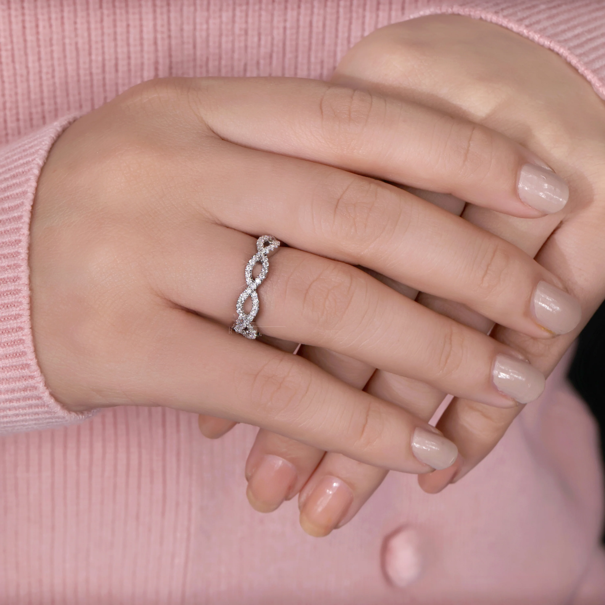 Celtic Style Round Brilliant Cut Lab Grown Diamond Wedding Band, Lab Diamond Cross Over Band