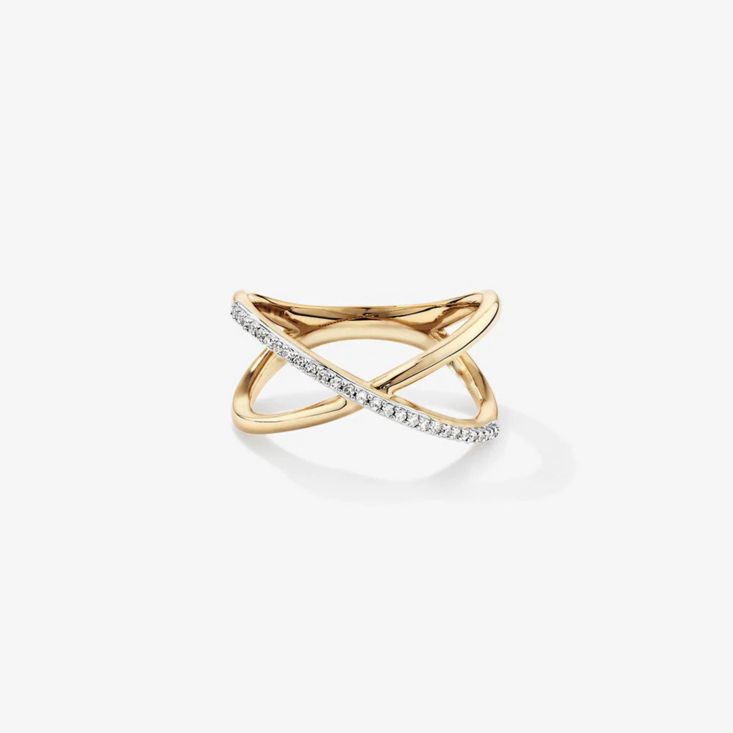 Crossover Ring with Diamonds in 14kt Yellow Gold