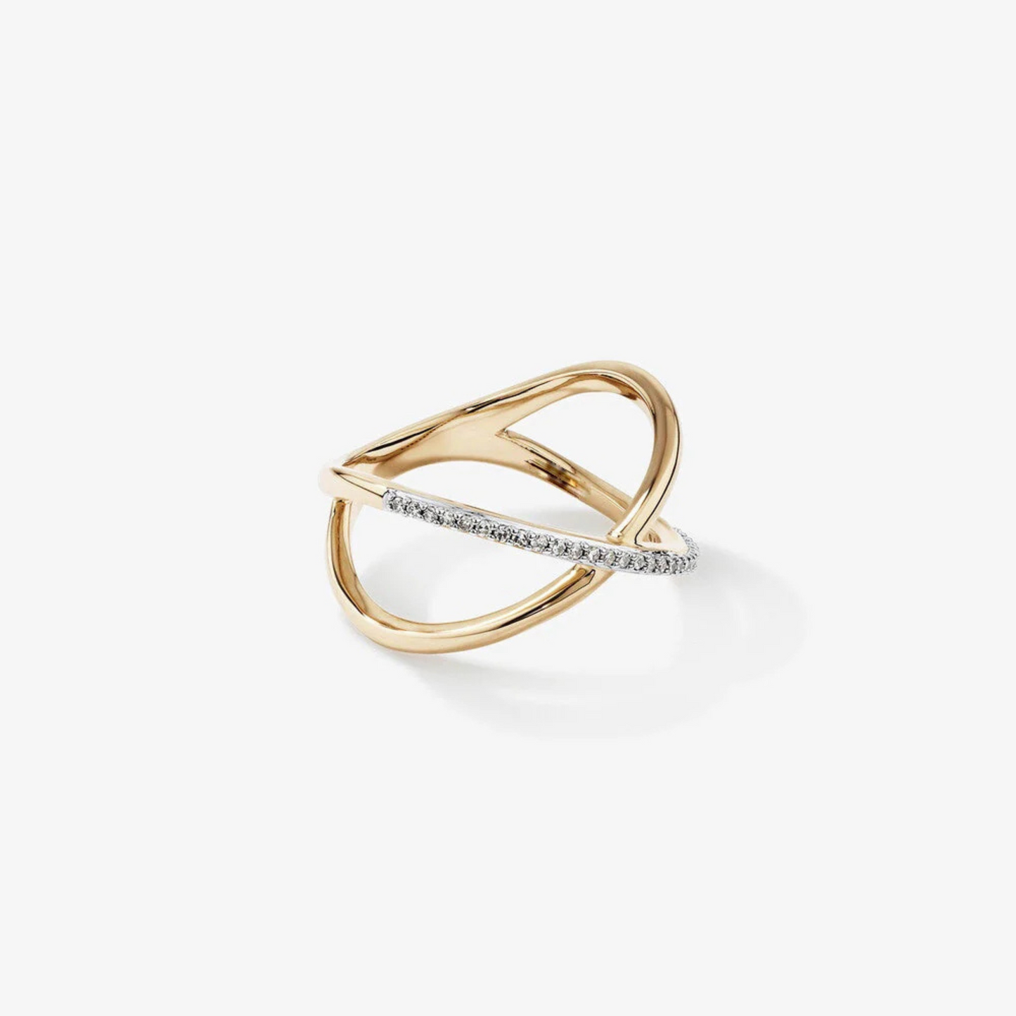 Crossover Ring with Diamonds in 14kt Yellow Gold