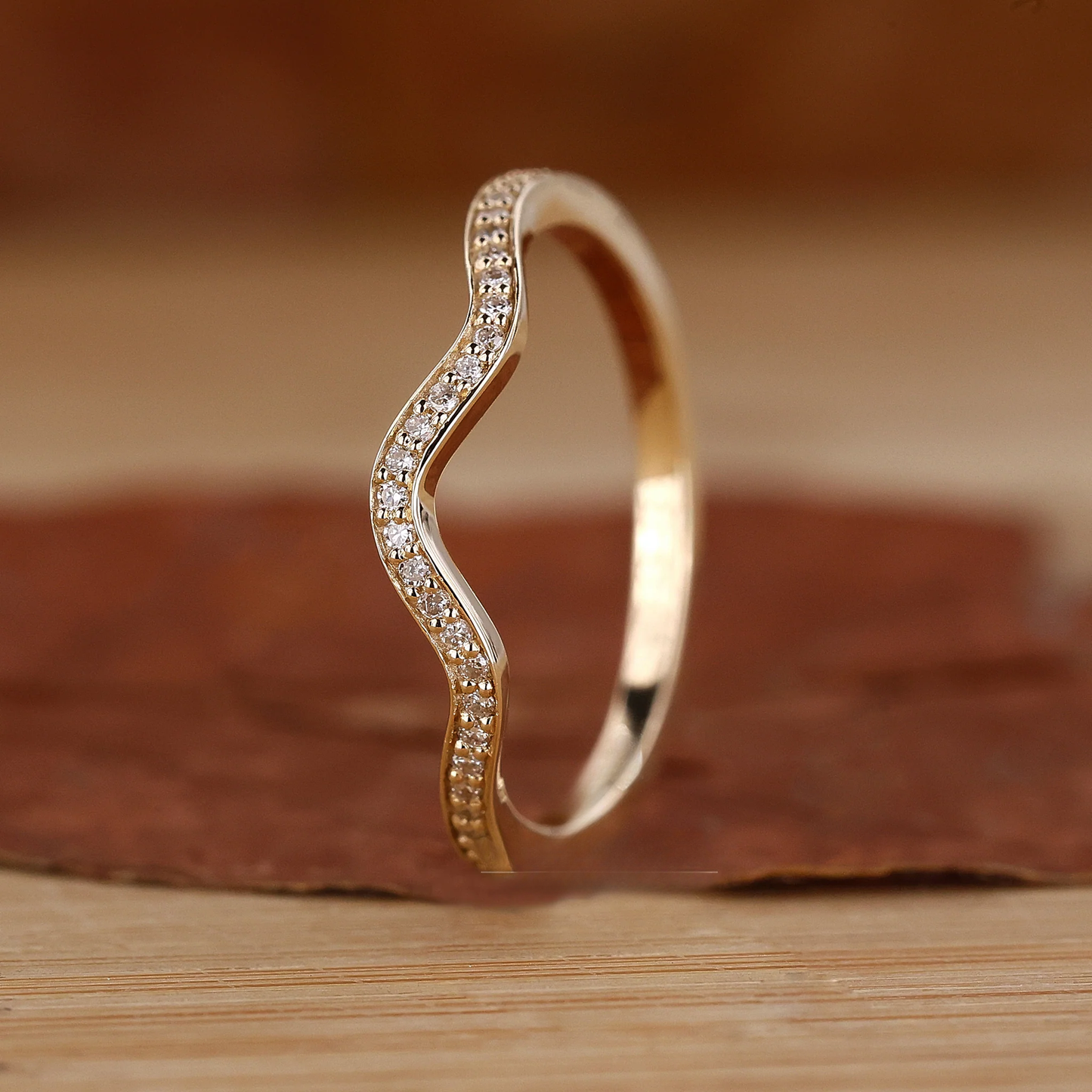 Curved Wedding Band With Round Diamonds
