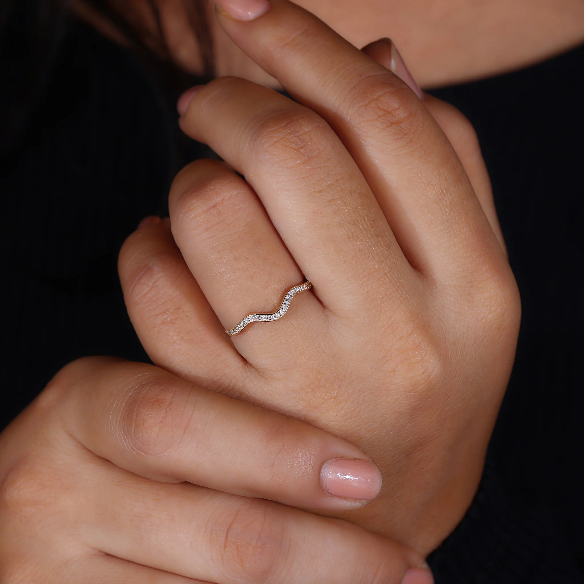 Curved Wedding Band With Round Diamonds