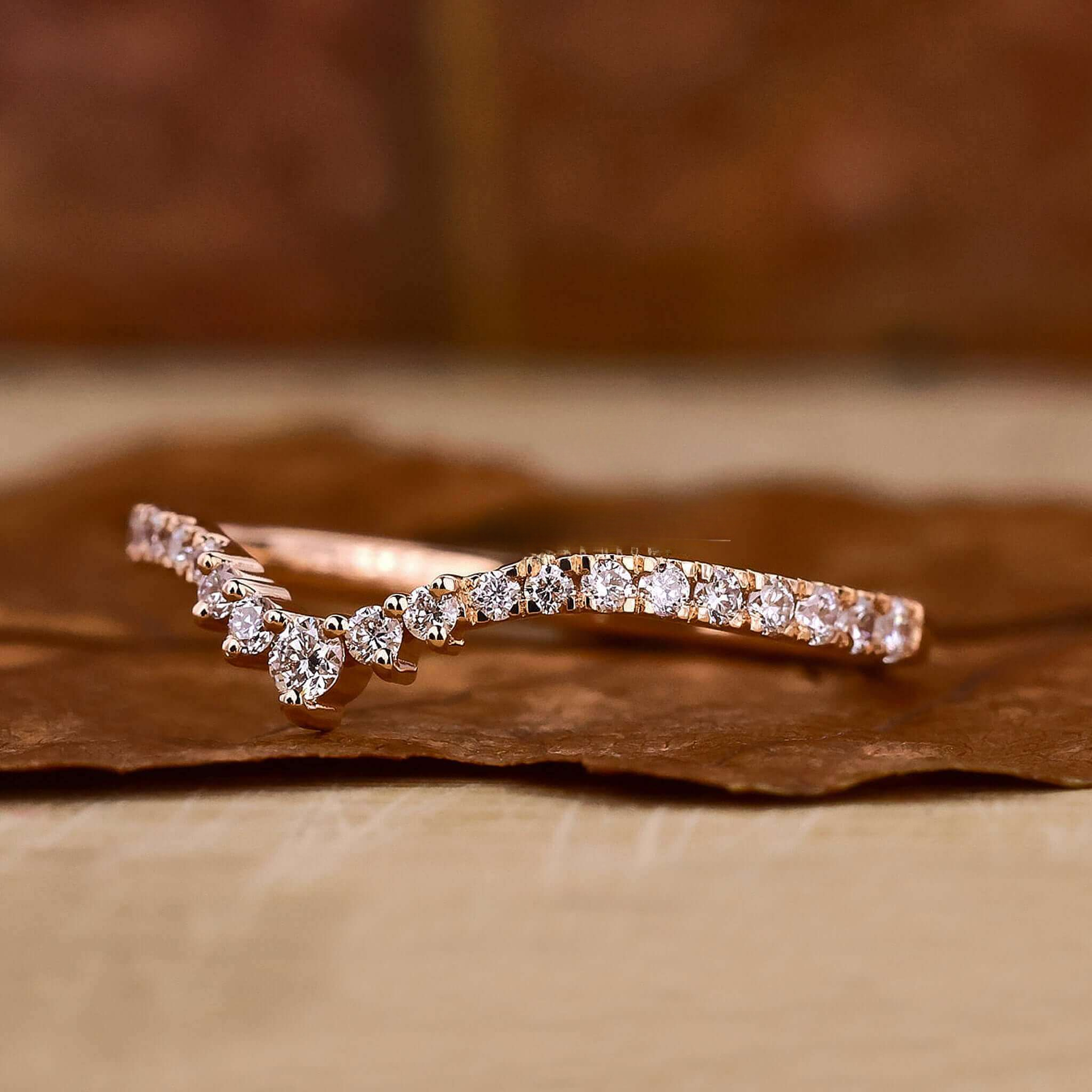 Diamond Chevron Band, Round Cut Diamond Half Eternity Wedding Band