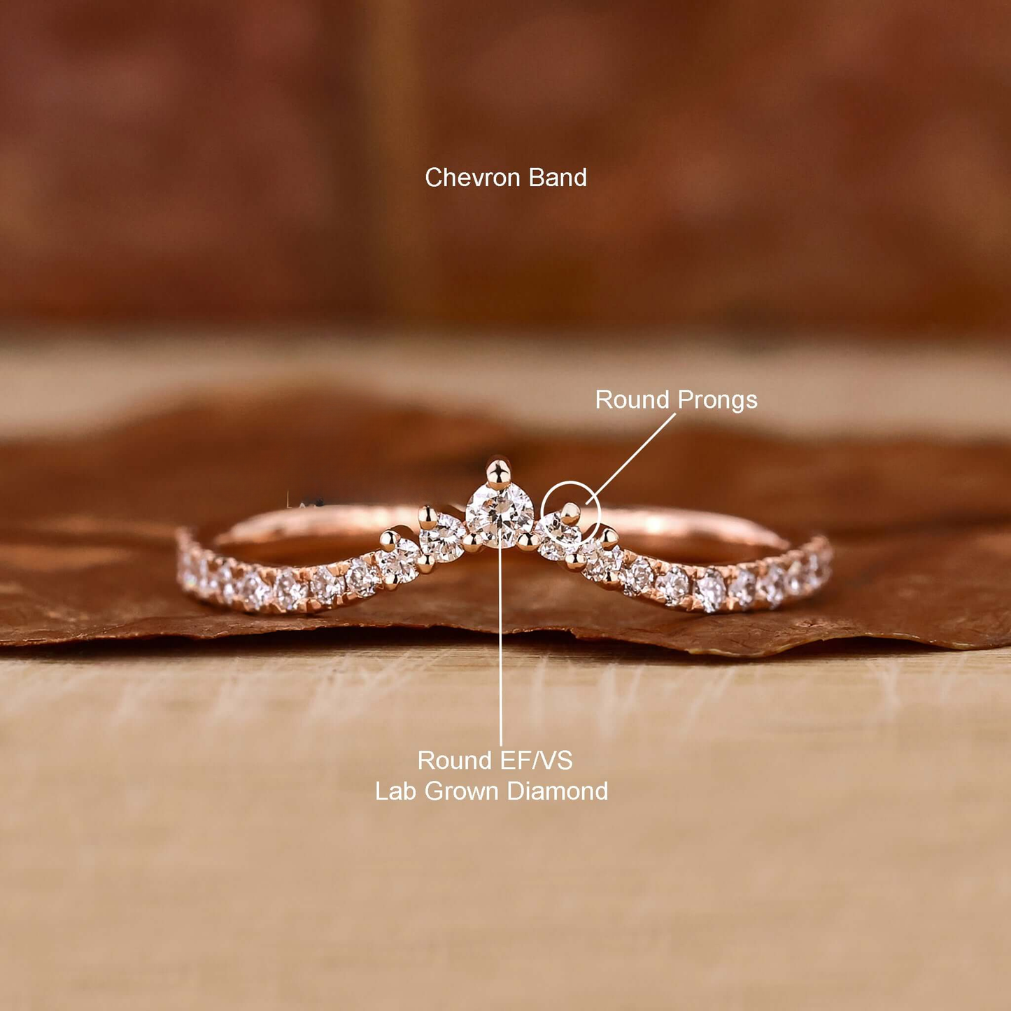 Diamond Chevron Band, Round Cut Diamond Half Eternity Wedding Band