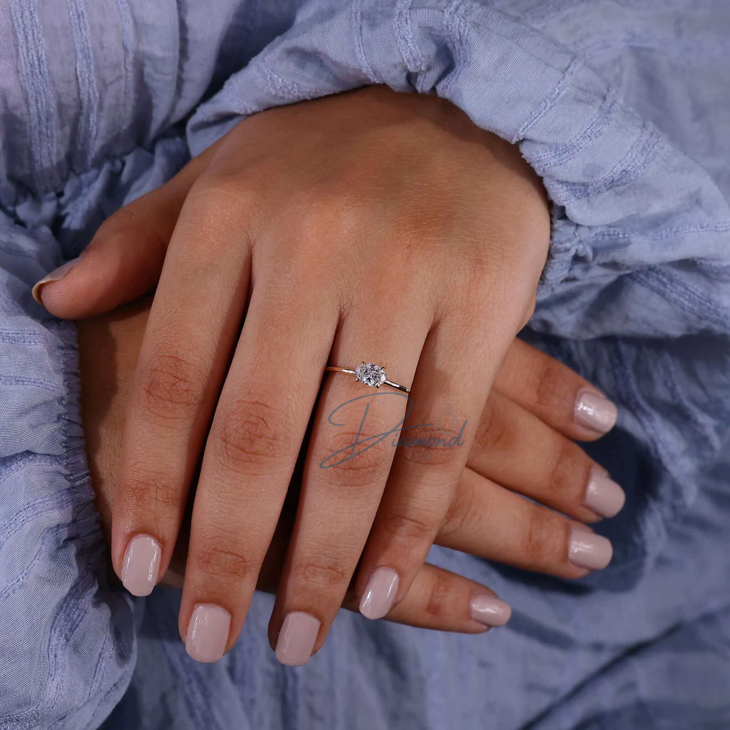 East to West Set Oval Diamond Solitaire Engagement Ring for Women