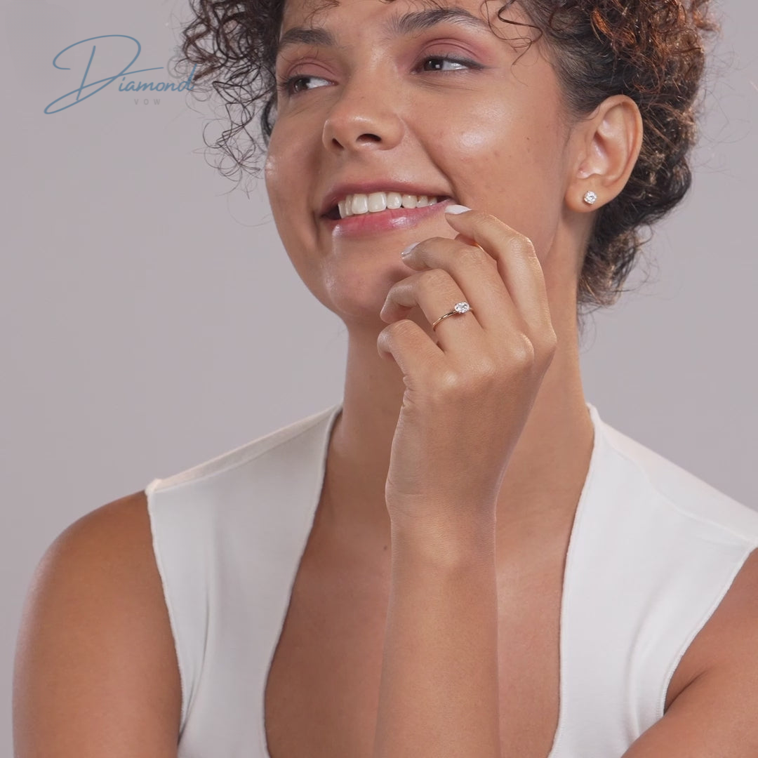 East to West Set Oval Diamond Solitaire Engagement Ring for Women