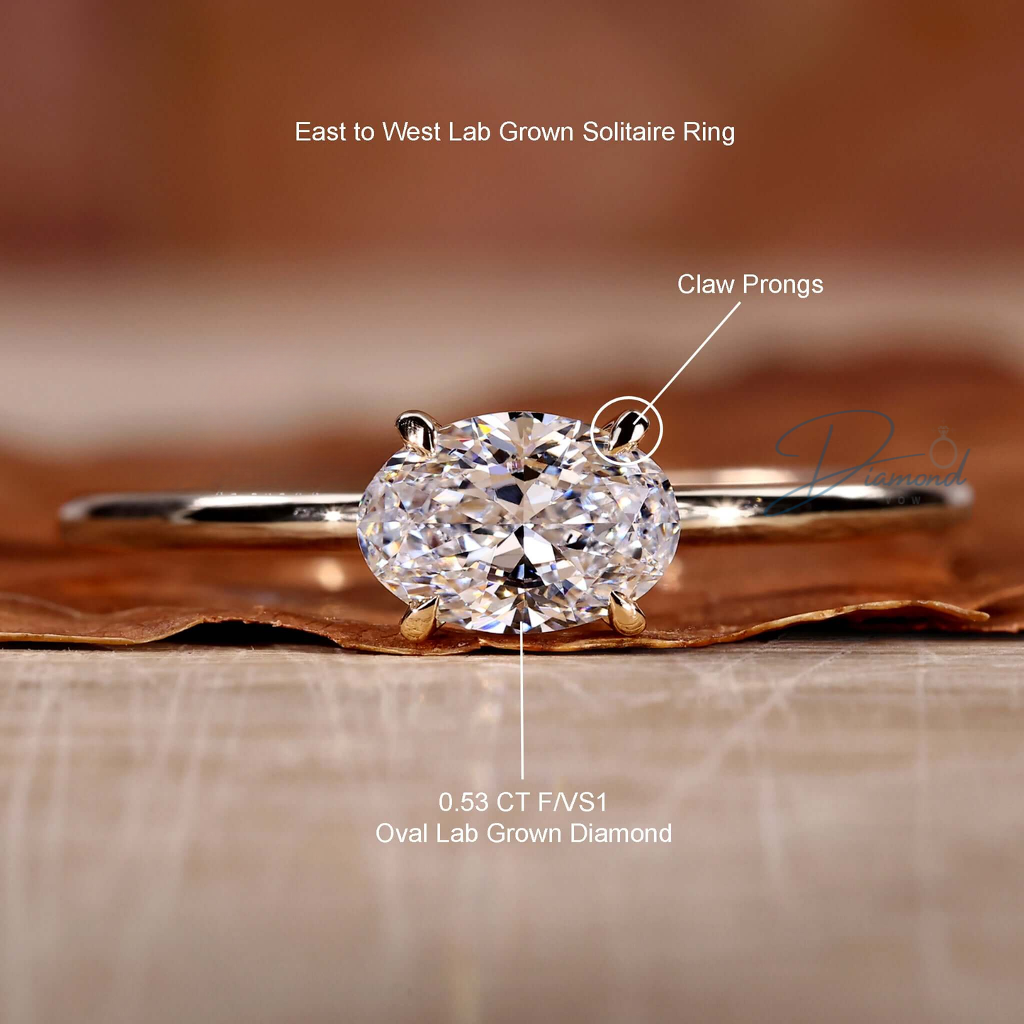 East to West Set Oval Diamond Solitaire Engagement Ring for Women